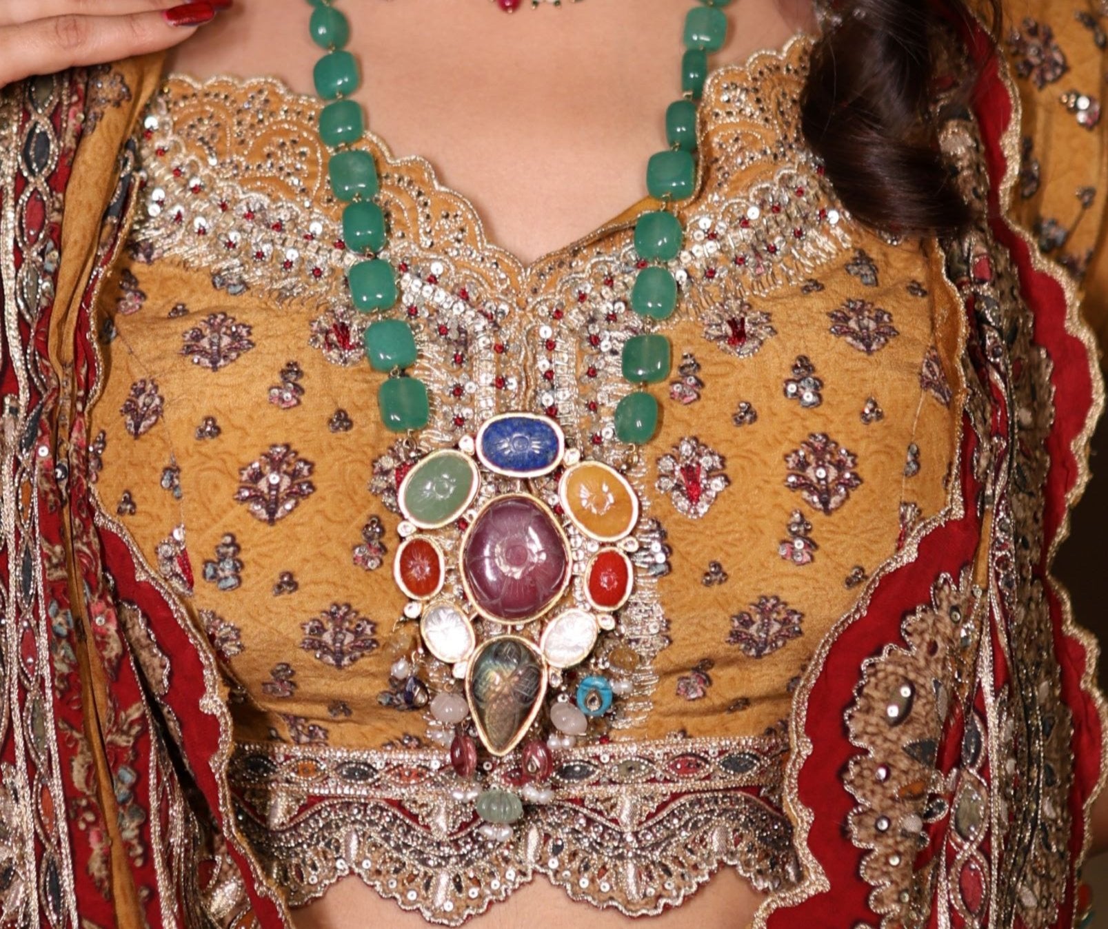 Ada Opulent Navratan Kundan Necklace - QUEENS JEWELS