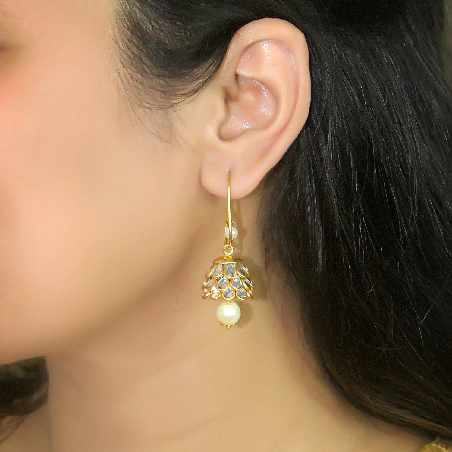 Anika Pachi Jhumka Earrings - Neutral - QUEENS JEWELS