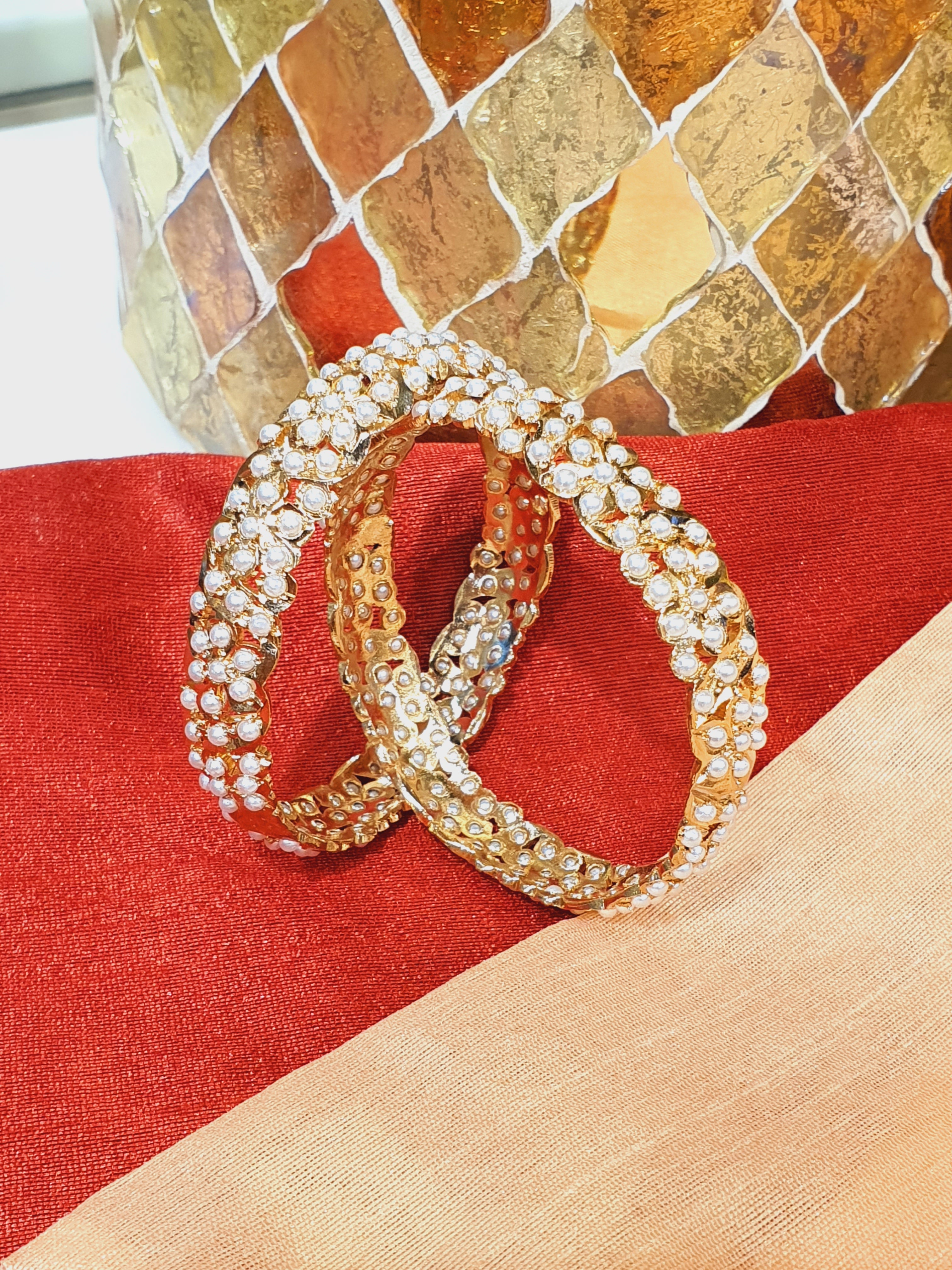 Irya White Jadau Bangles - QUEENS JEWELS