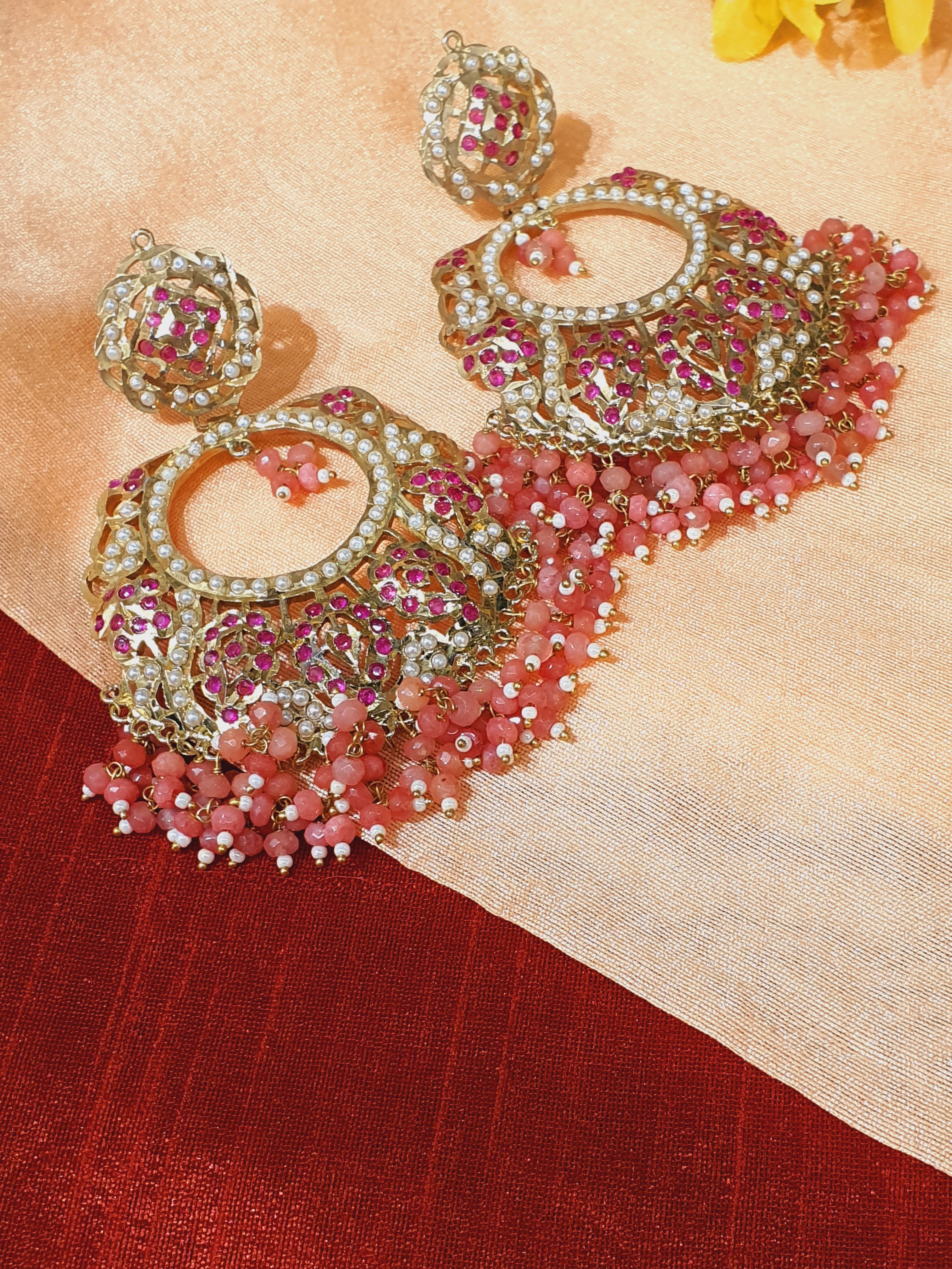 Gulab Jadau Chandbali Earrings - QUEENS JEWELS