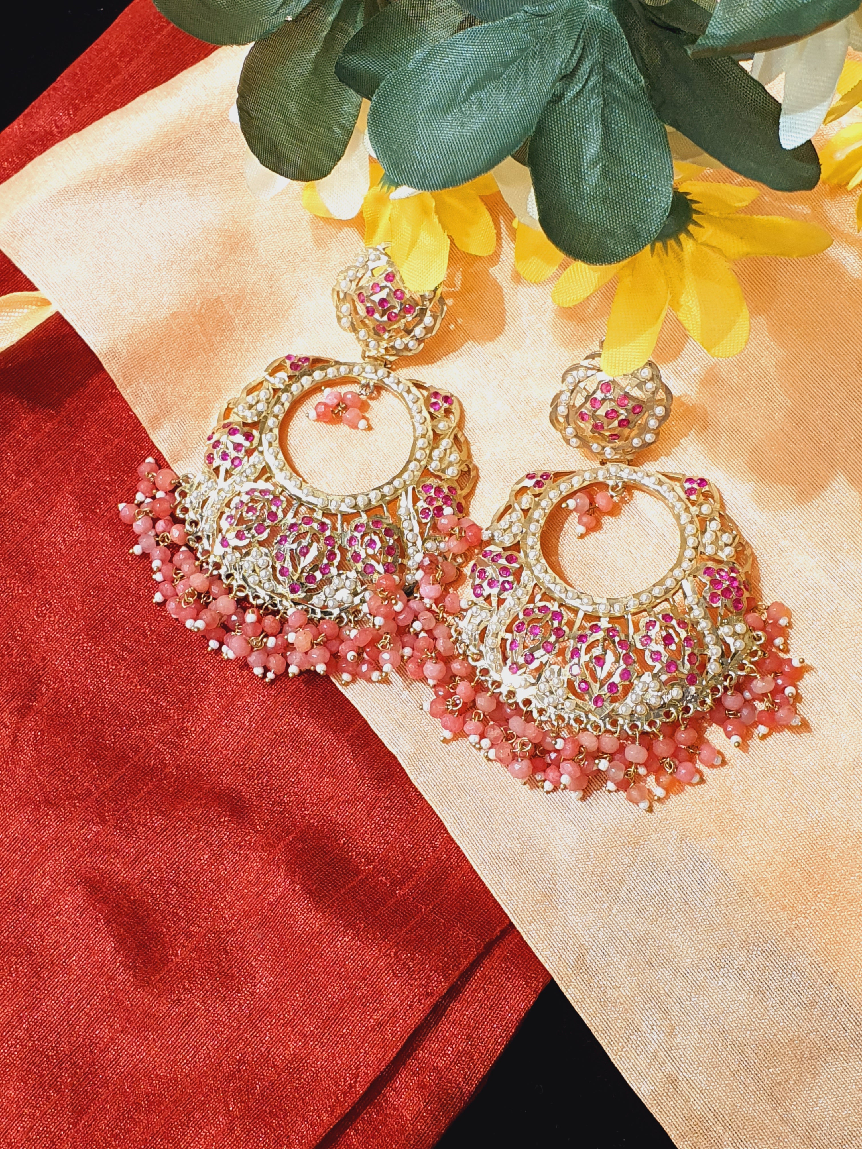 Gulab Jadau Chandbali Earrings - QUEENS JEWELS