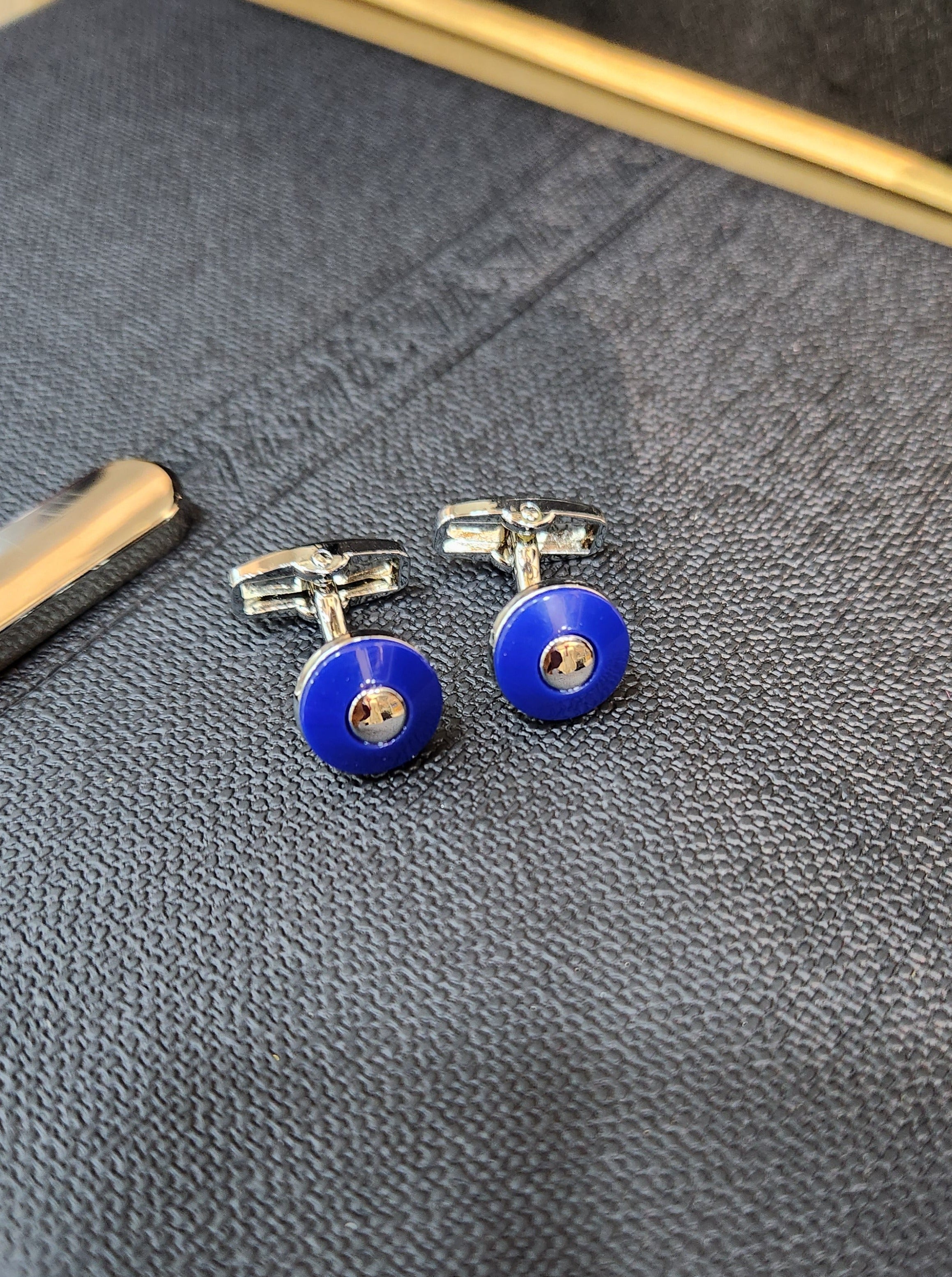 Solid Blue Cufflinks QUEENS JEWELS