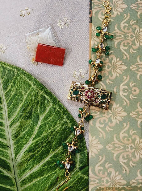 Floral Rectangular Jadau Bracelet Rakhi - QUEENS JEWELS