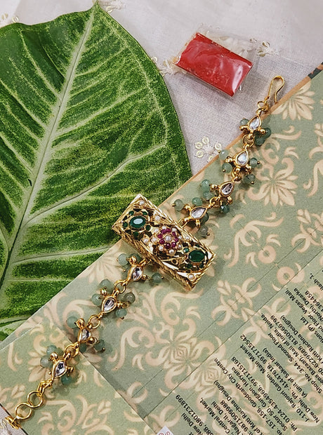 Floral Rectangular Jadau Bracelet Rakhi - QUEENS JEWELS