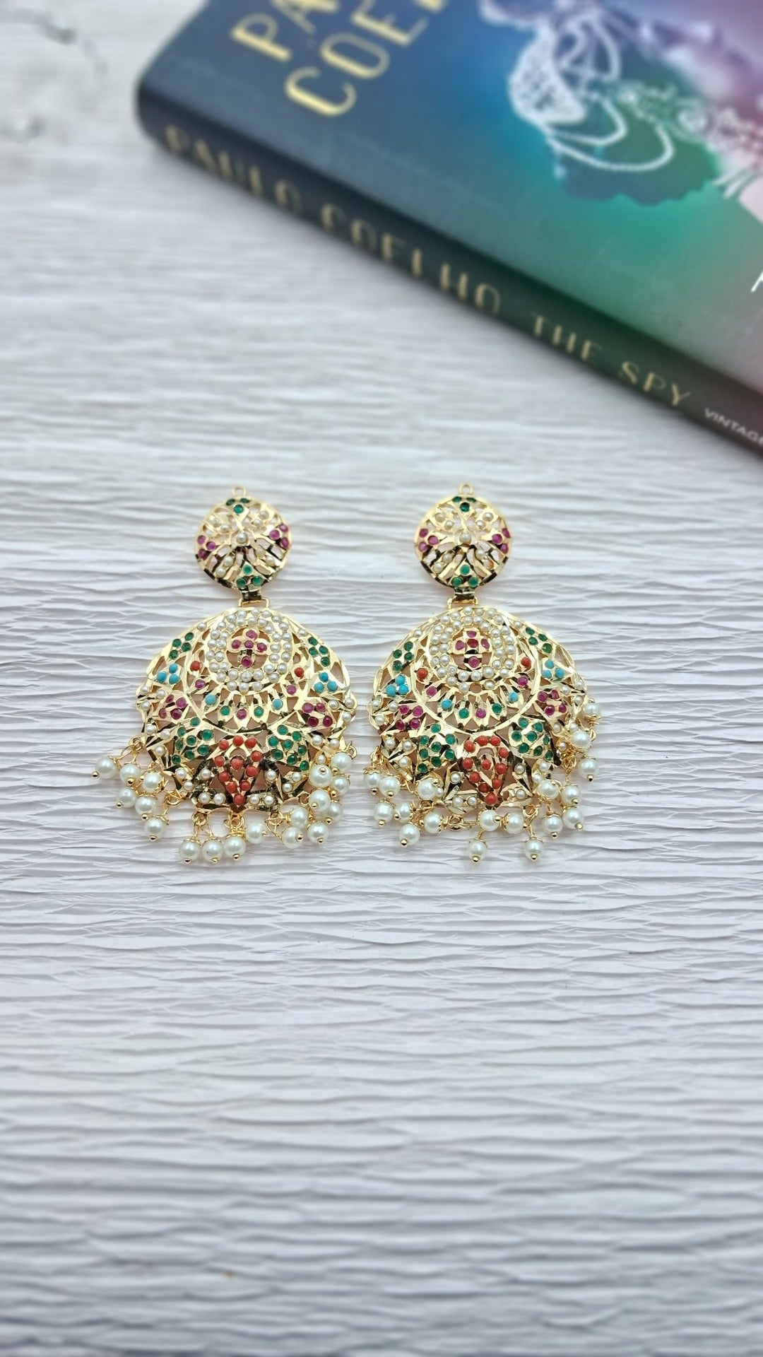 Alisha Jadau Chaandbali Earrings - QUEENS JEWELS
