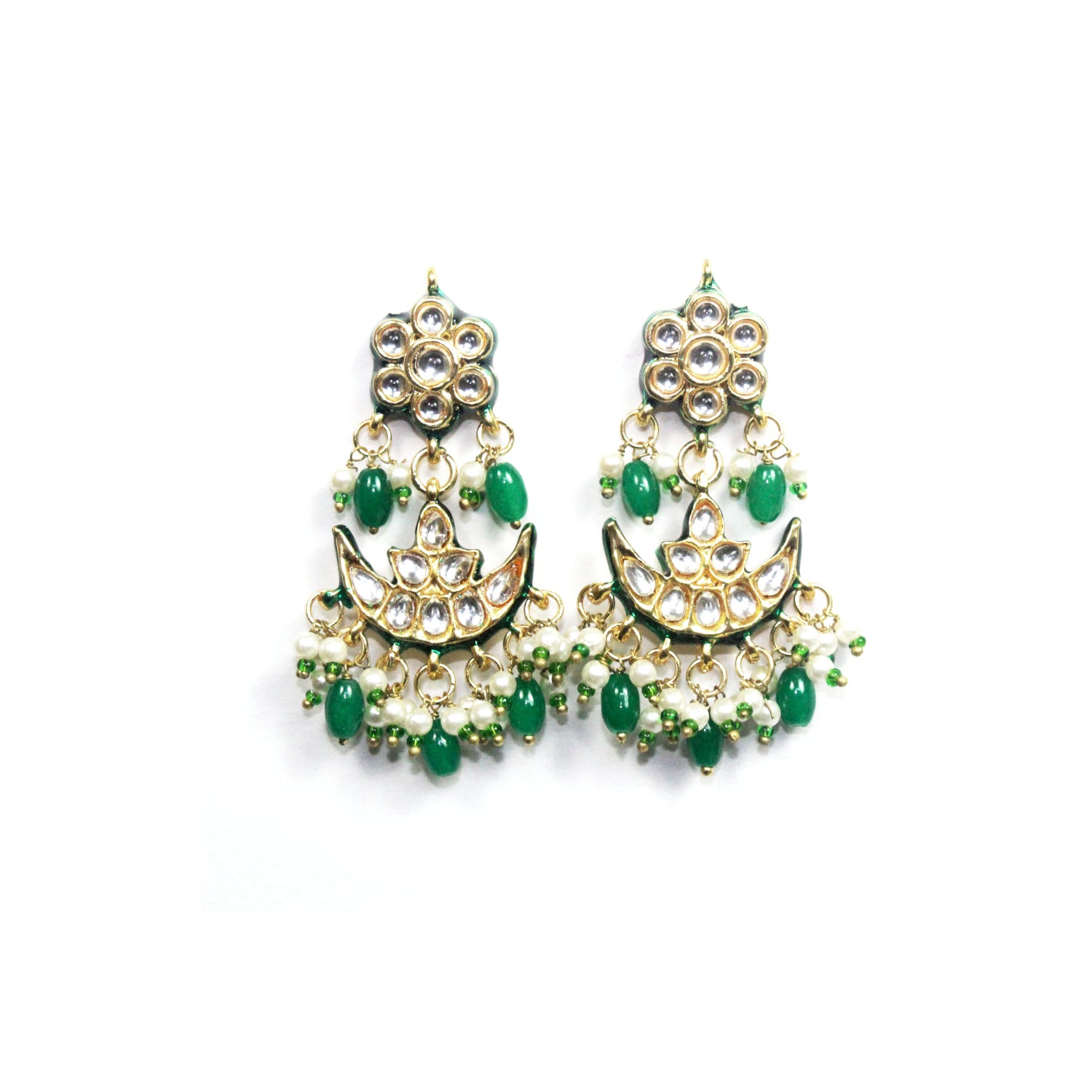 Emerald Green Kundan Chaandbali Earrings - QUEENS JEWELS