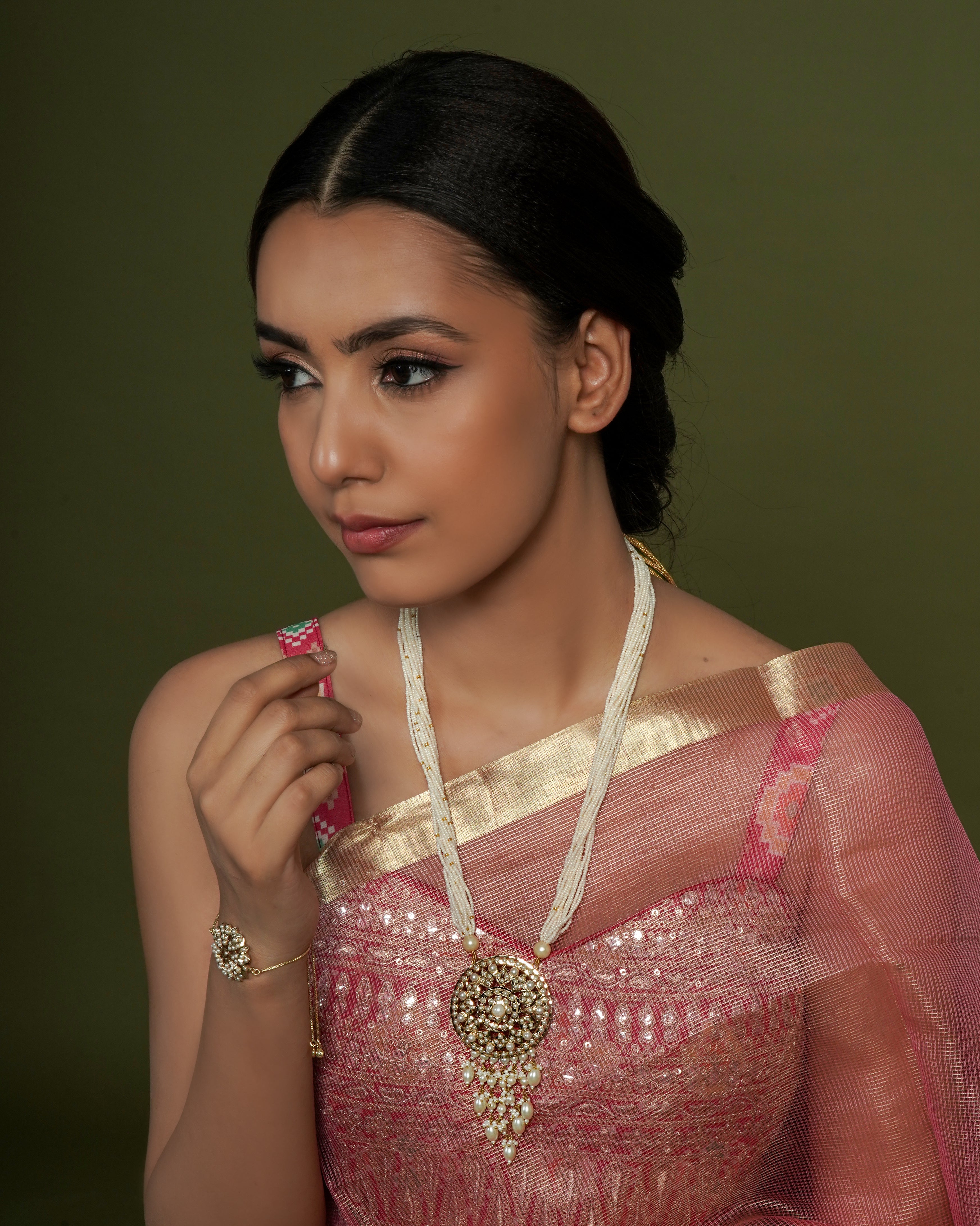 Jadau Round Disc with Pearl Drop Pendant Necklace - QUEENS JEWELS