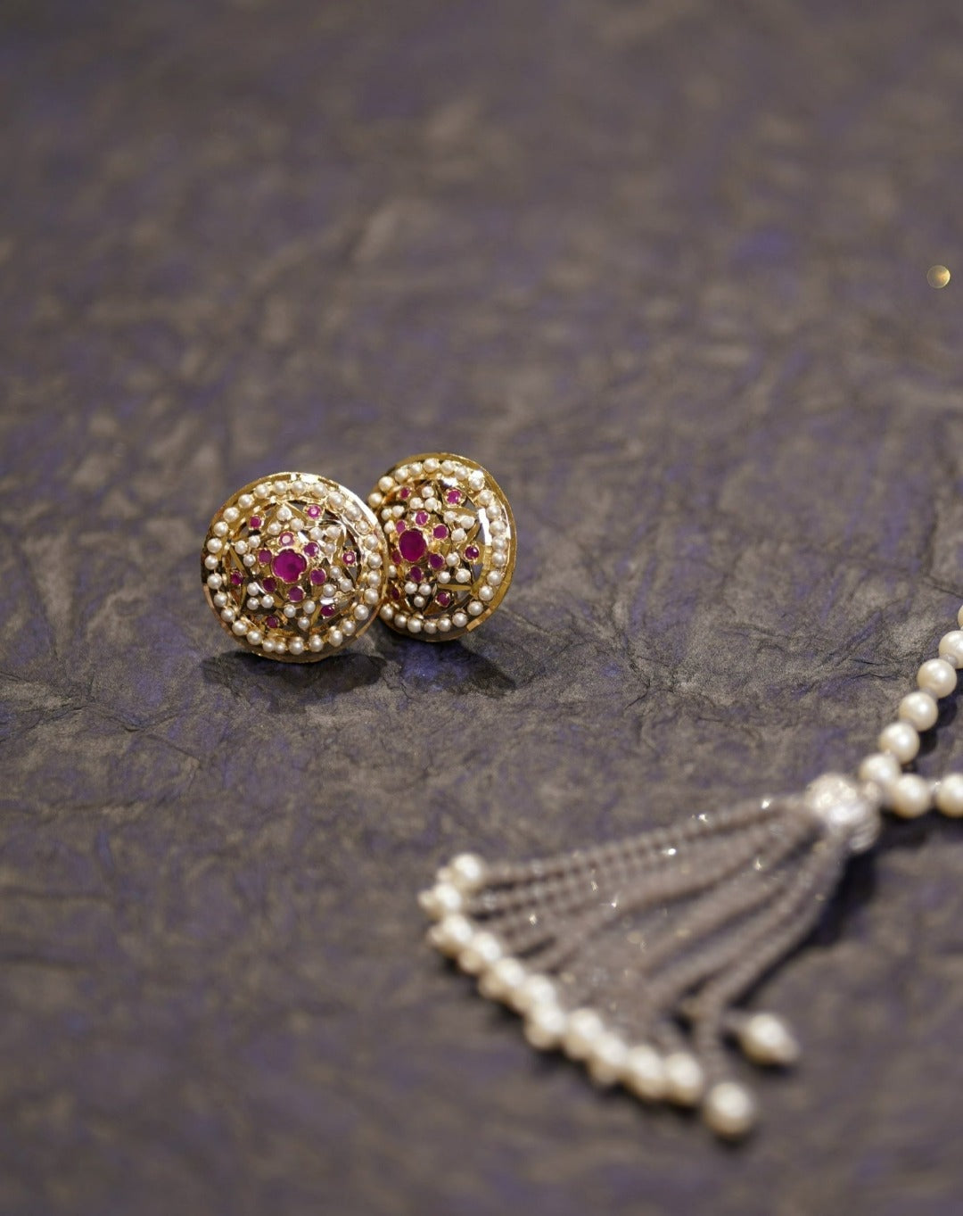 Afia Jadau Round Stud Earrings - QUEENS JEWELS