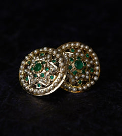 Afia Jadau Round Stud Earrings - QUEENS JEWELS