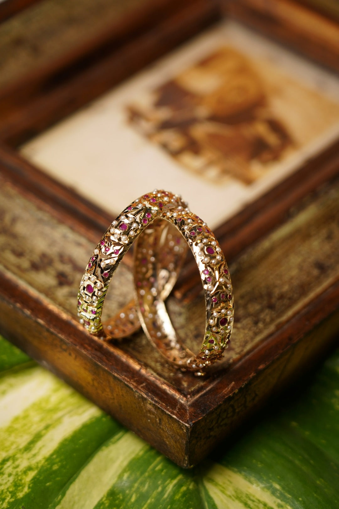 Gold Plated Ruby Jadau Bangle Pair - QUEENS JEWELS