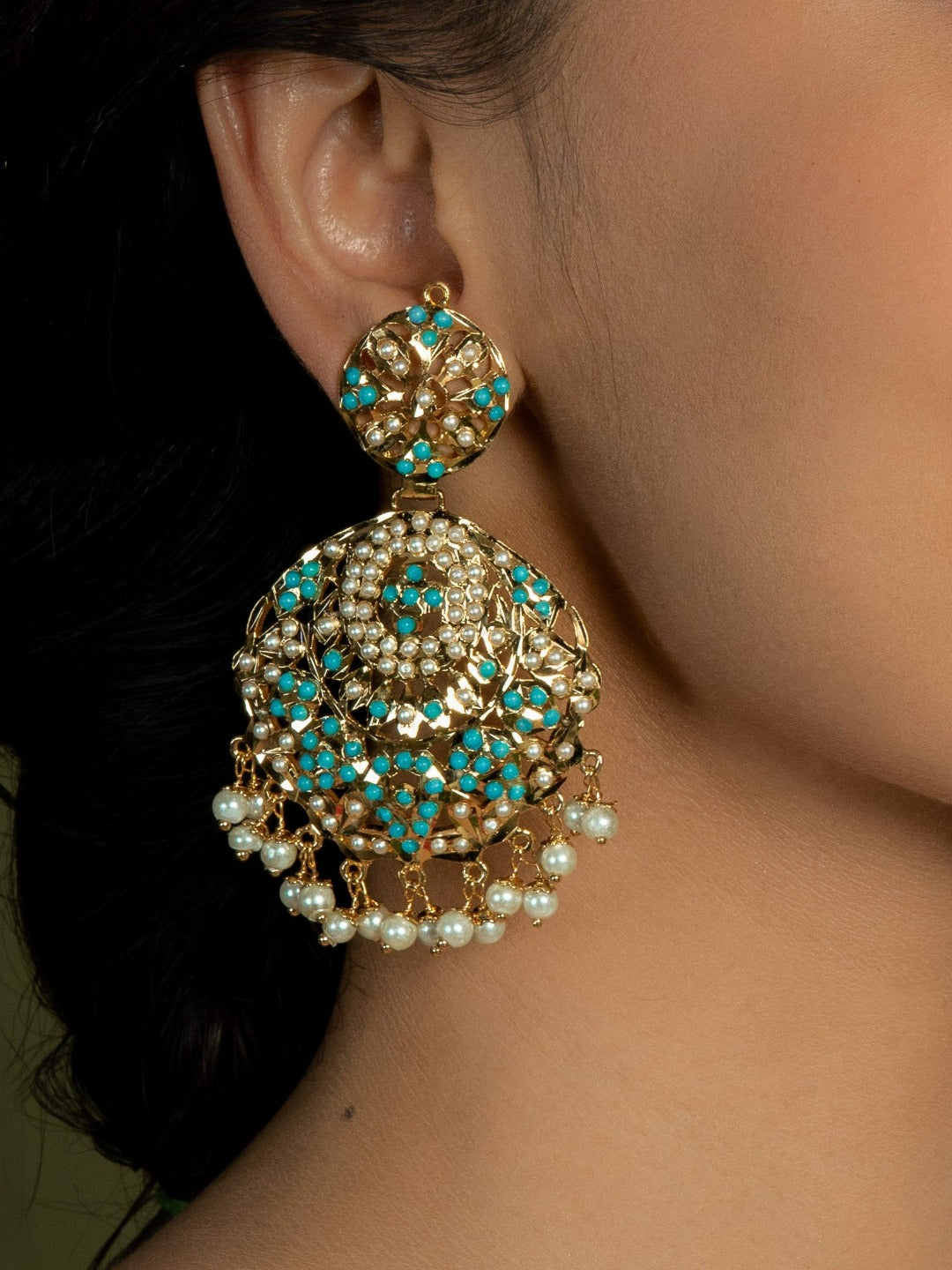 Alisha Jadau Chaandbali Earrings - QUEENS JEWELS