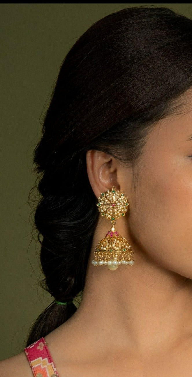 Traditional Bridal Jadau Jhumki Earrings - QUEENS JEWELS