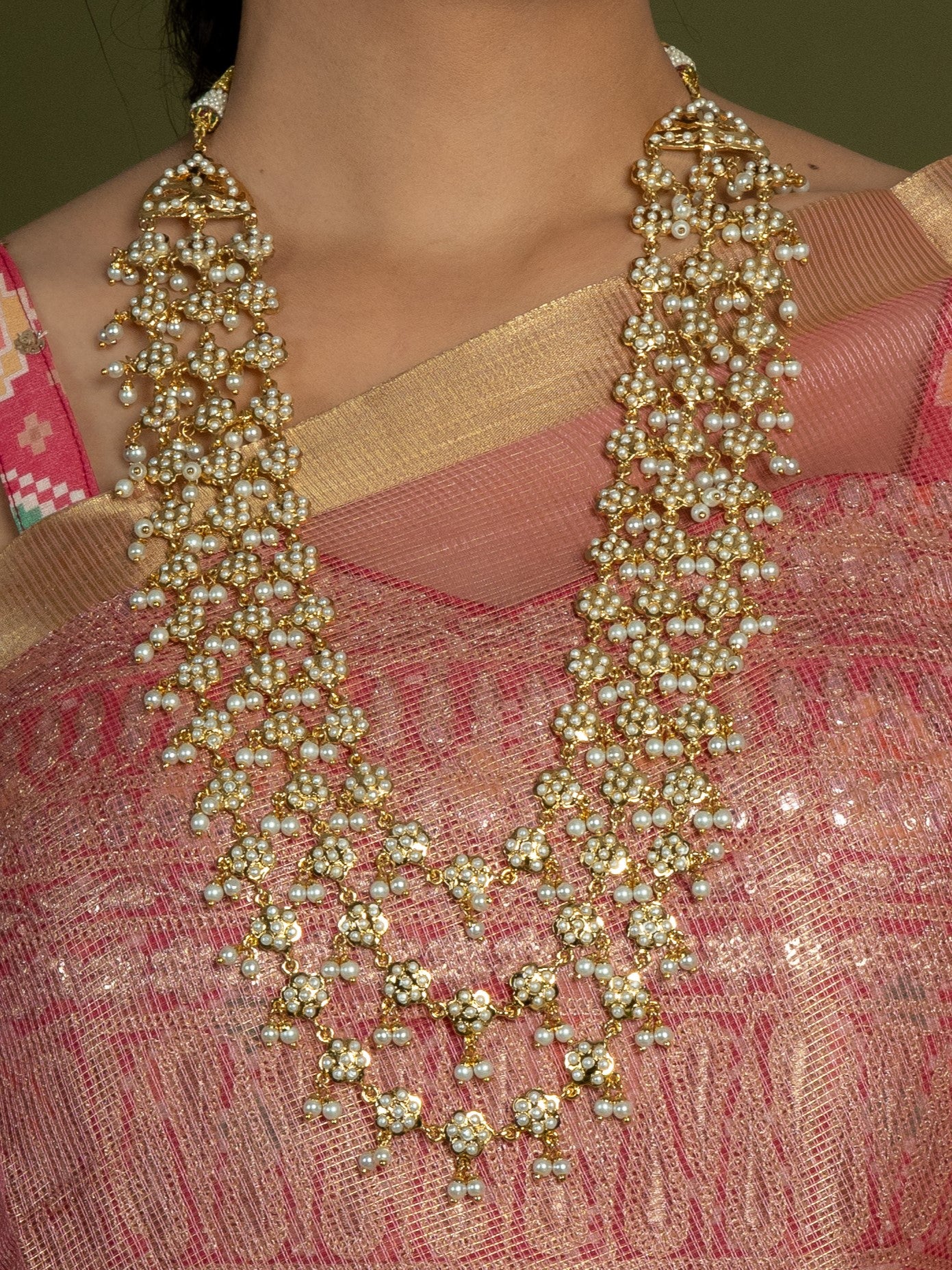 Pearl White Multilayer Jadau Necklace - QUEENS JEWELS