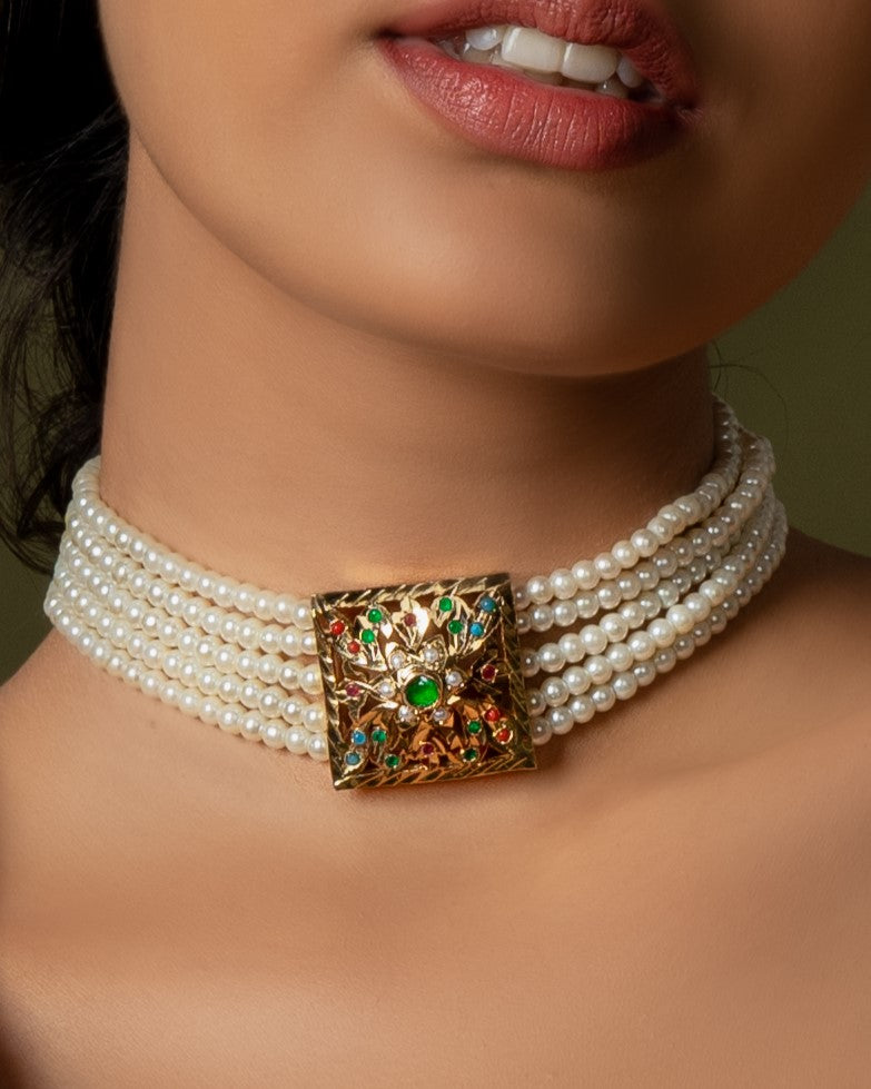 Navratan Square Jadau Choker - QUEENS JEWELS