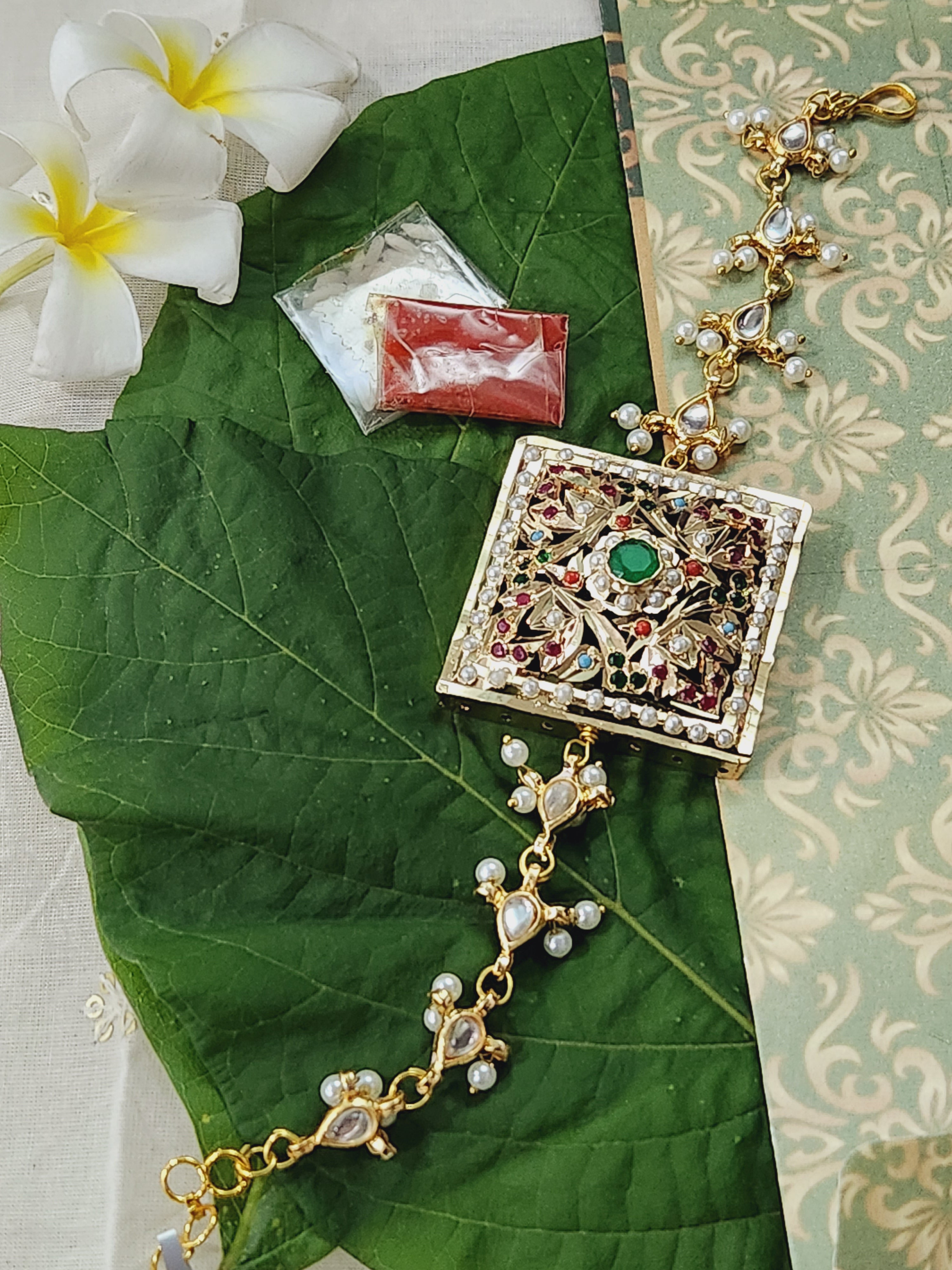 Stunning Navaratan Square Bracelet Rakhi - QUEENS JEWELS
