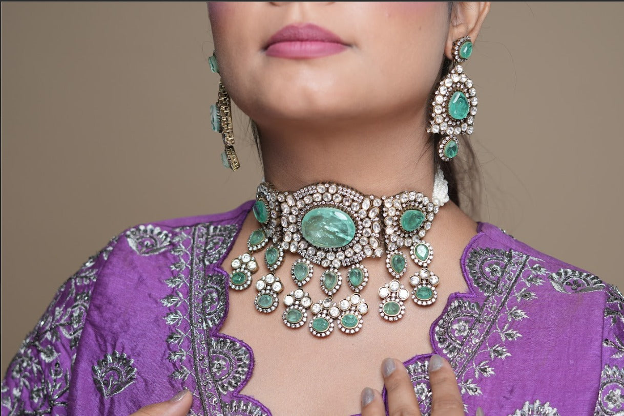 Elegant Victorian Choker Set - with Earrings - QUEENS JEWELS