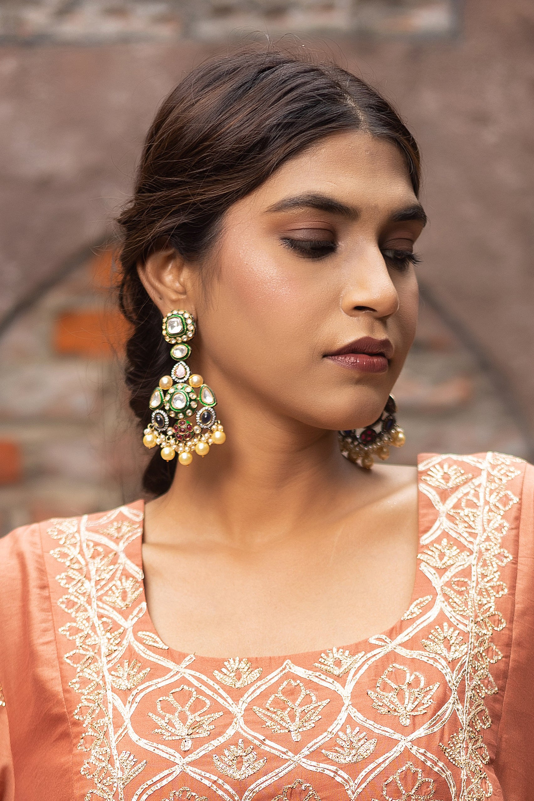 Victorian Style Polki Navratan Earrings - QUEENS JEWELS