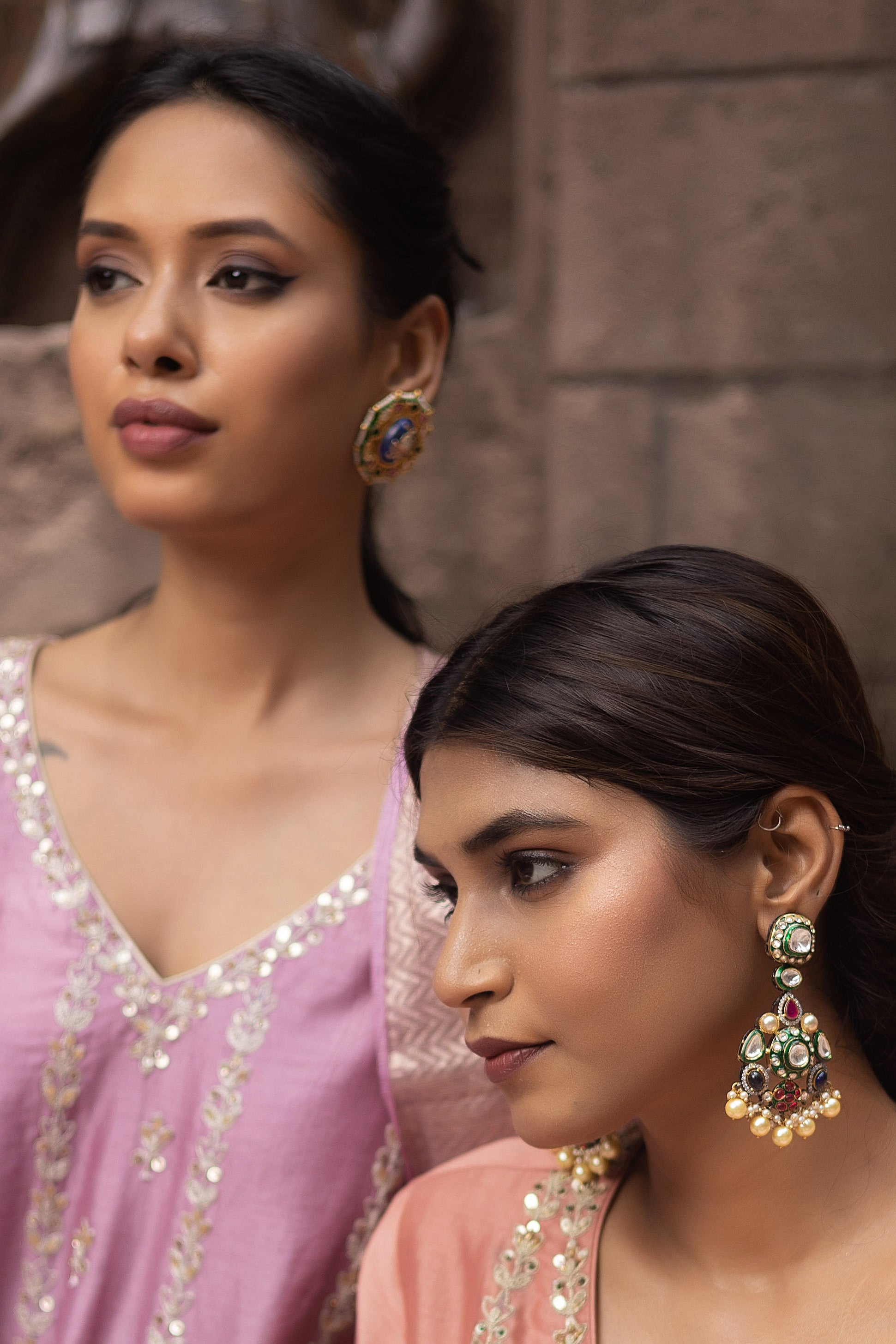 Victorian Style Polki Navratan Earrings - QUEENS JEWELS