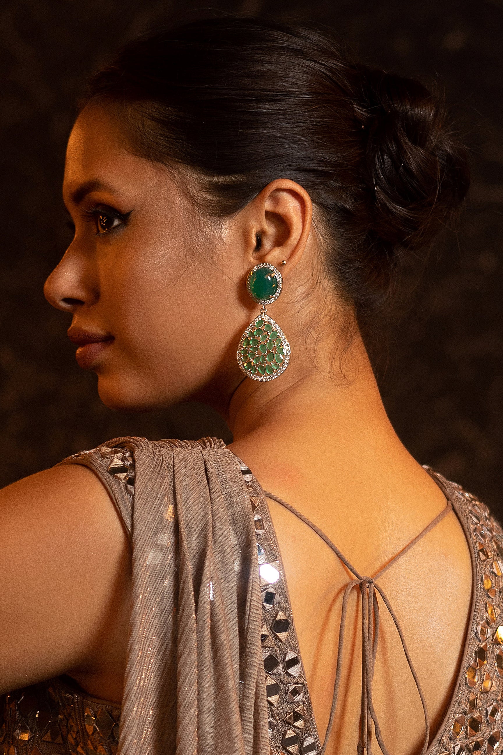 Polki Kundan Emerald Tone Earrings - QUEENS JEWELS