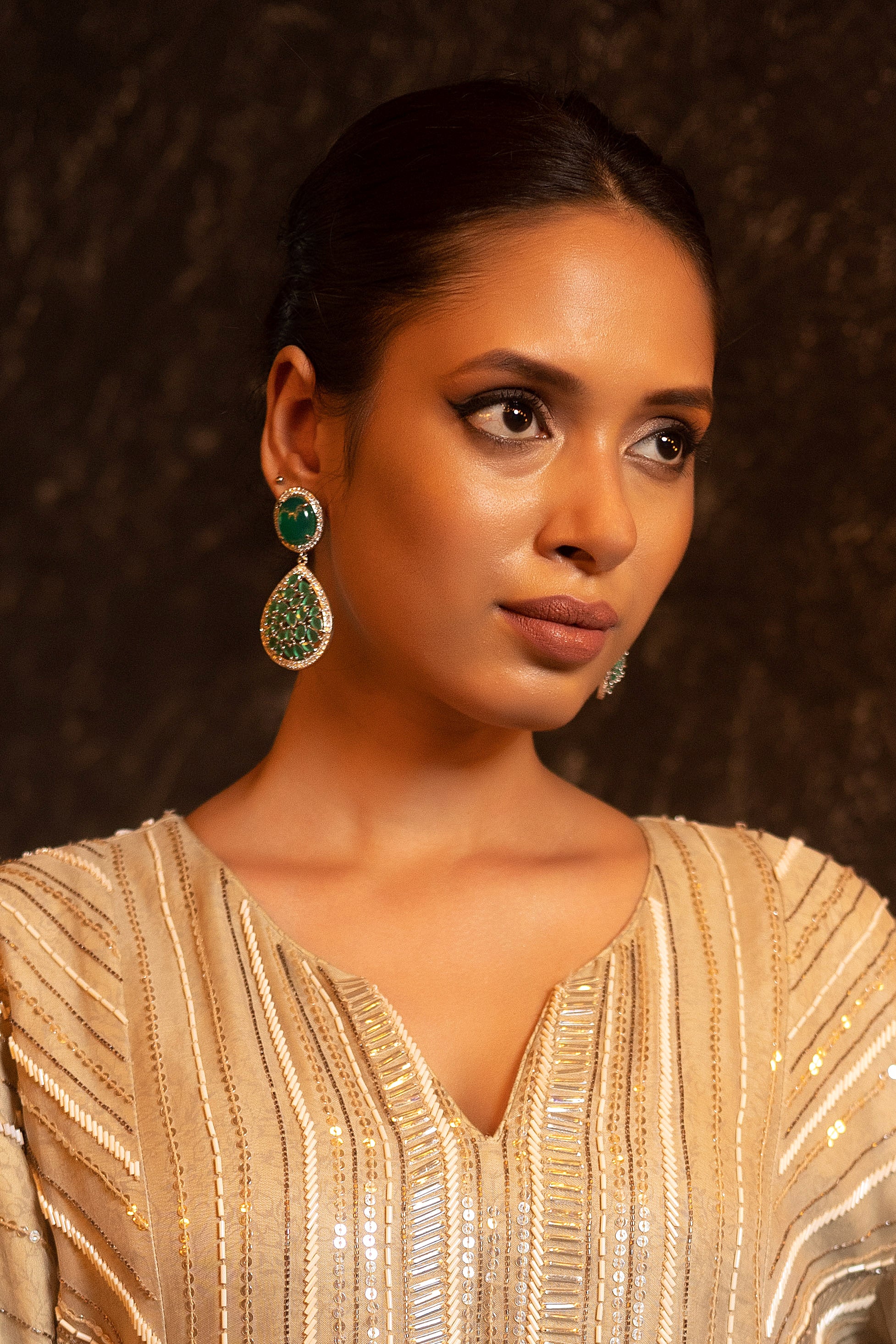 Polki Kundan Emerald Tone Earrings - QUEENS JEWELS