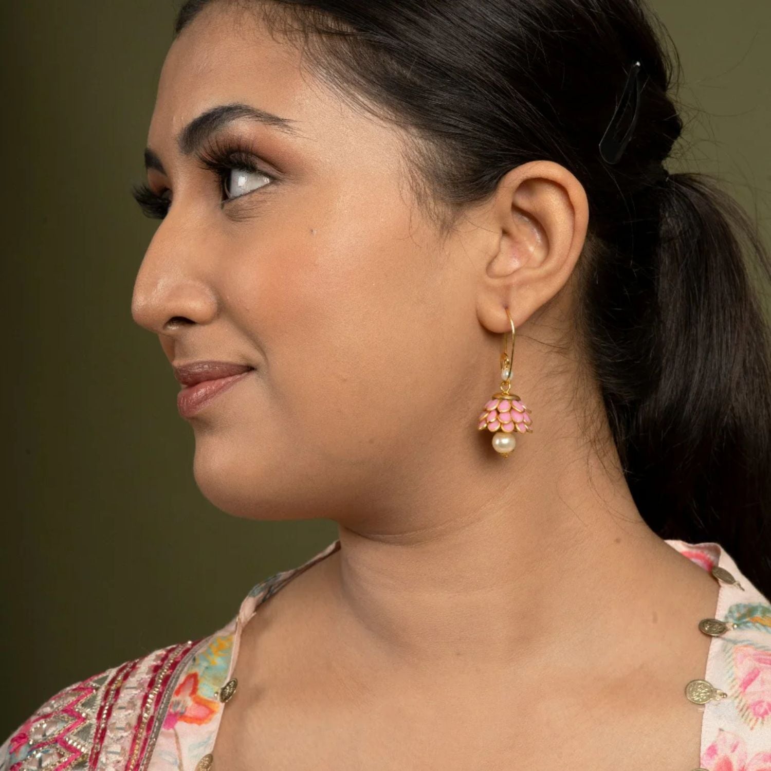 Anika Pachi Jhumka Earrings - Pink - QUEENS JEWELS