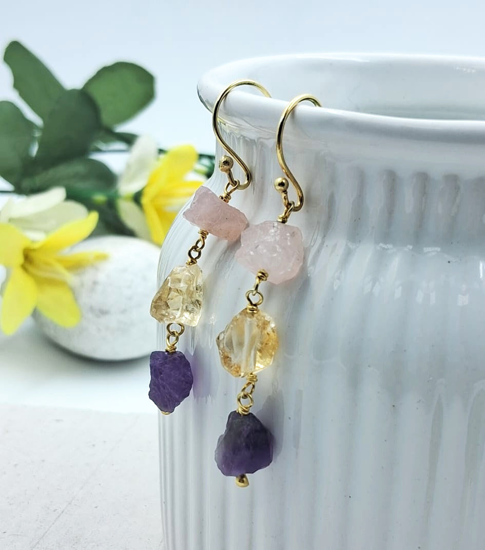 Mohave Trio Semi Precious Stone Dangler Earrings - QUEENS JEWELS