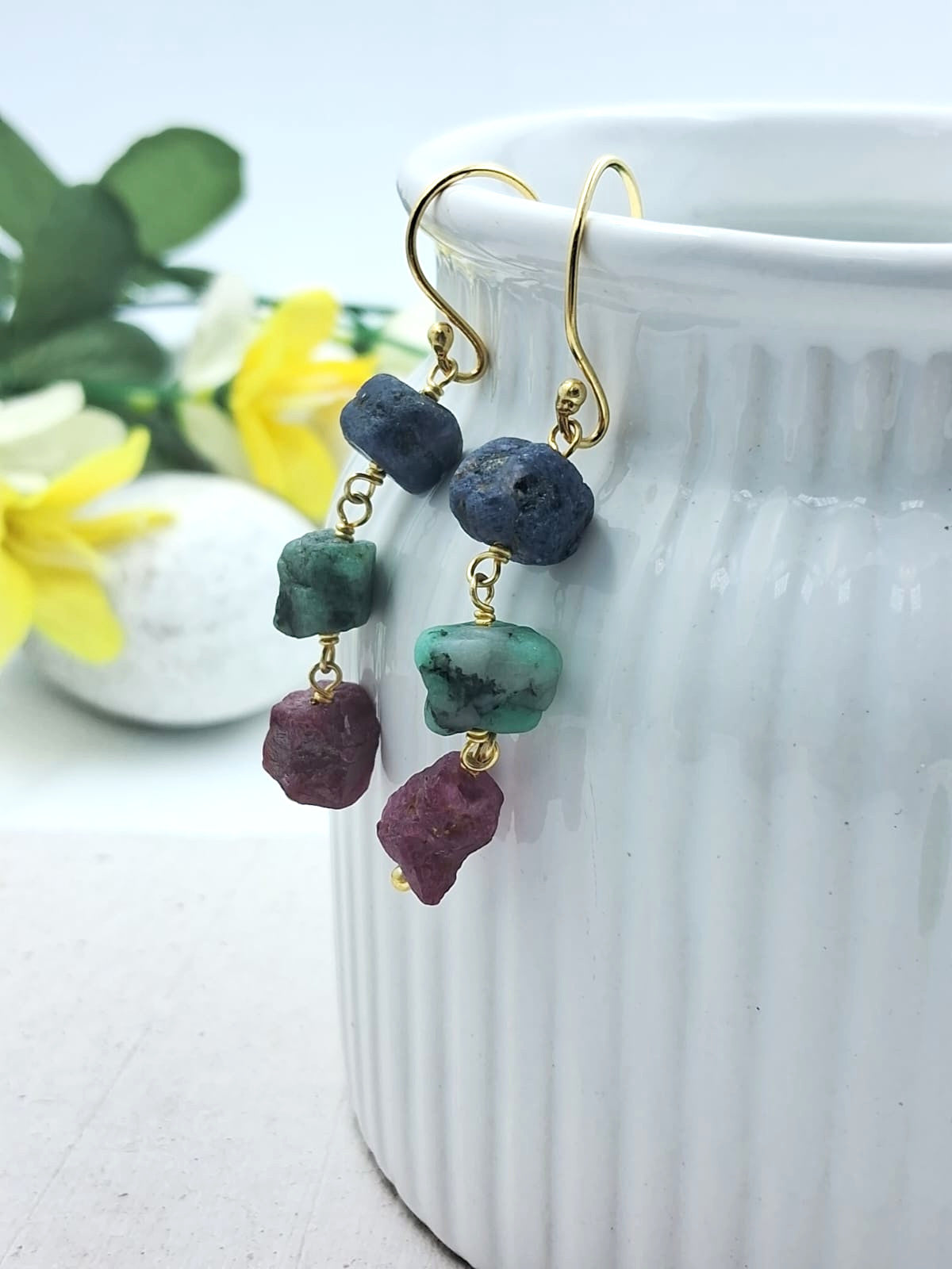 Mohave Trio Semi Precious Stone Dangler Earrings - QUEENS JEWELS