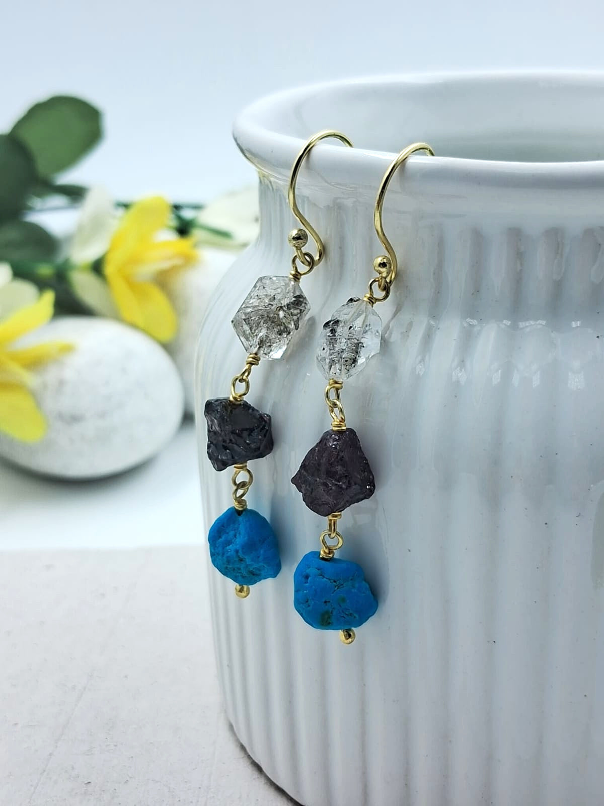 Mohave Trio Semi Precious Stone Dangler Earrings - QUEENS JEWELS