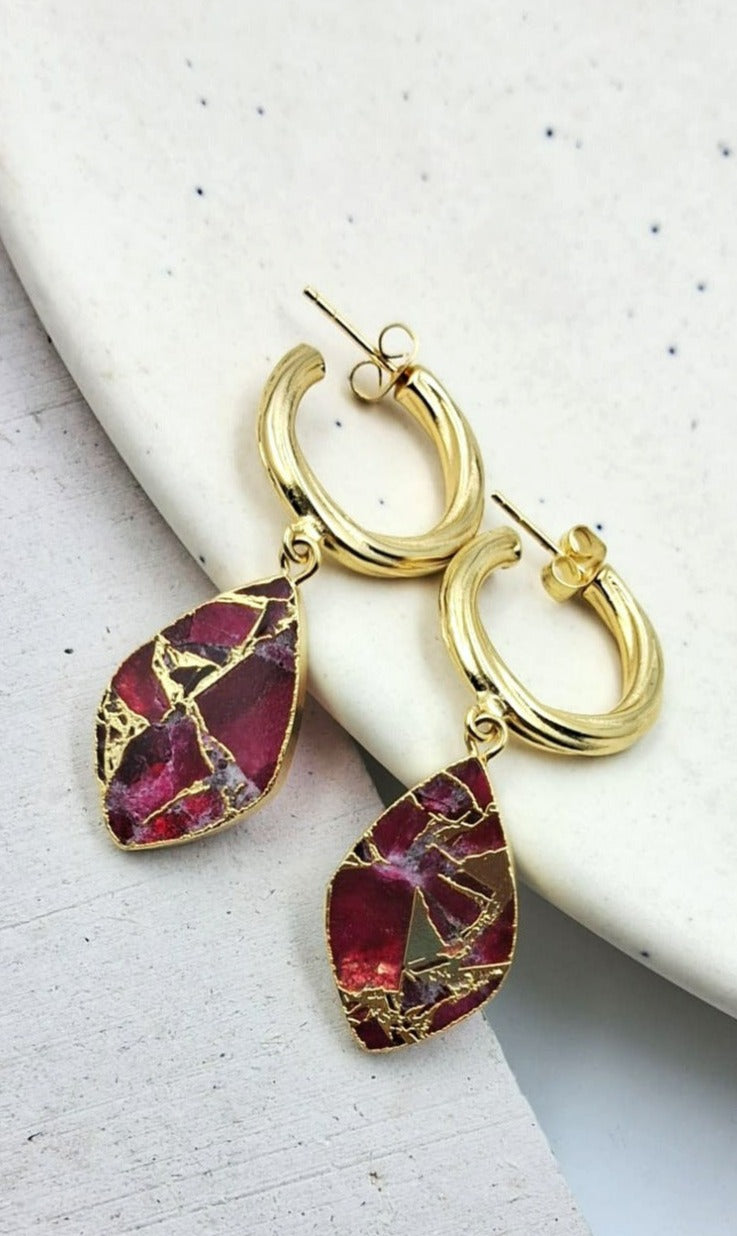 Mohave Leaflet Semi Precious Dangler Earrings - QUEENS JEWELS