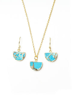 Crescent Gold Plated Necklace & Earrings Set - QUEENS JEWELS