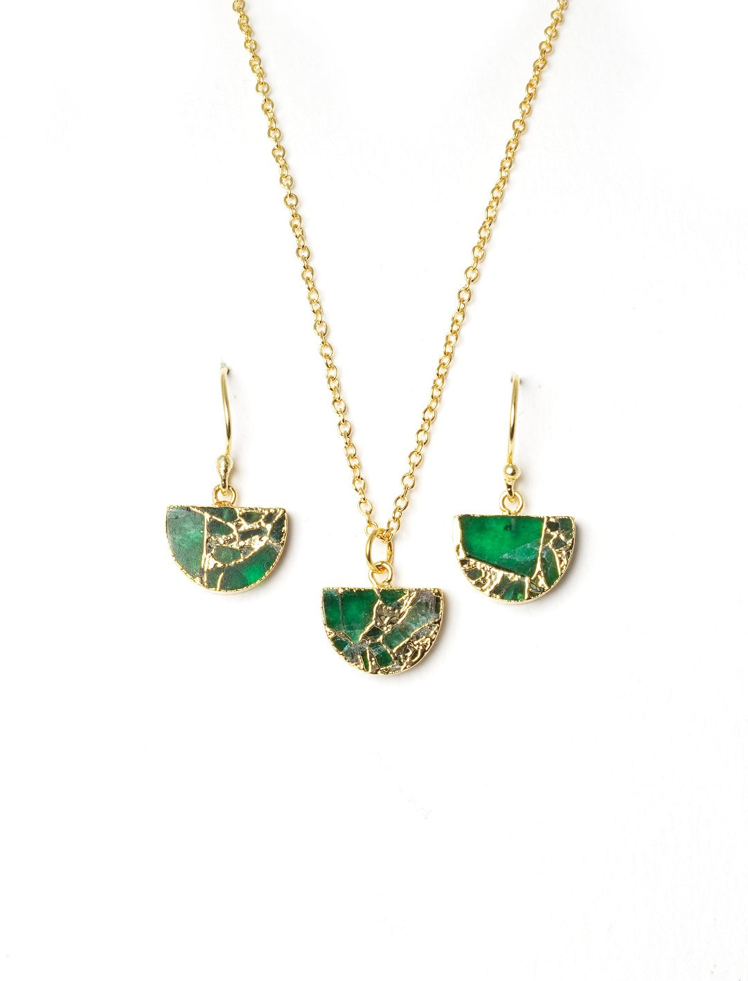 Crescent Gold Plated Necklace & Earrings Set - QUEENS JEWELS