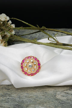 Ruby Pachi Kundan Adjustable Ring - QUEENS JEWELS