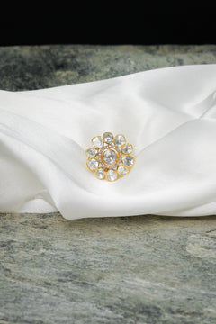 White Polki Adjustable Finger Ring - QUEENS JEWELS