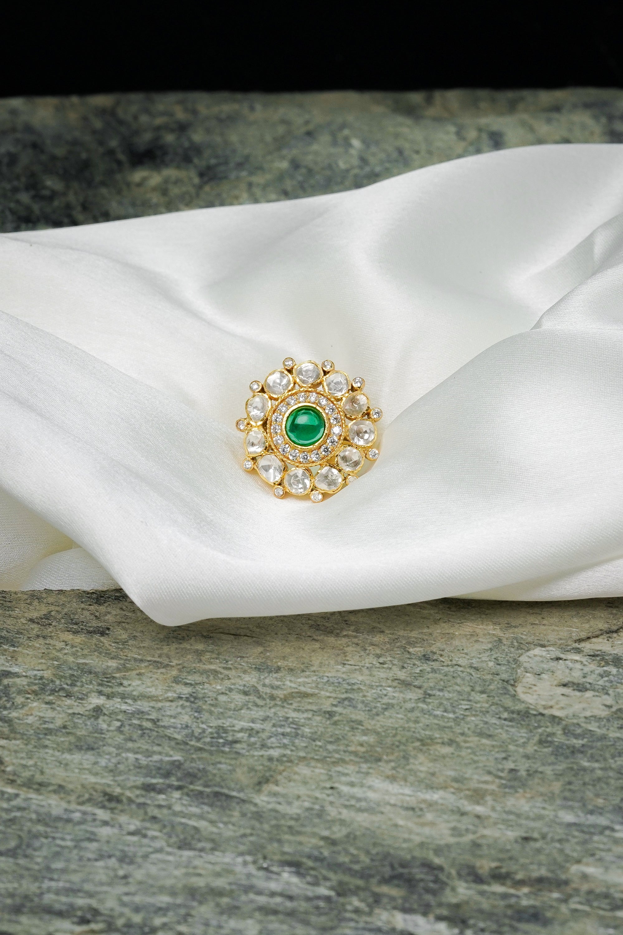 Uncut Kundan Floral Bridal Ring - QUEENS JEWELS