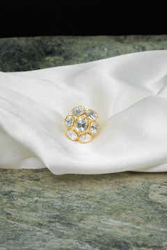Floral Polki Adjustable Finger Ring - QUEENS JEWELS