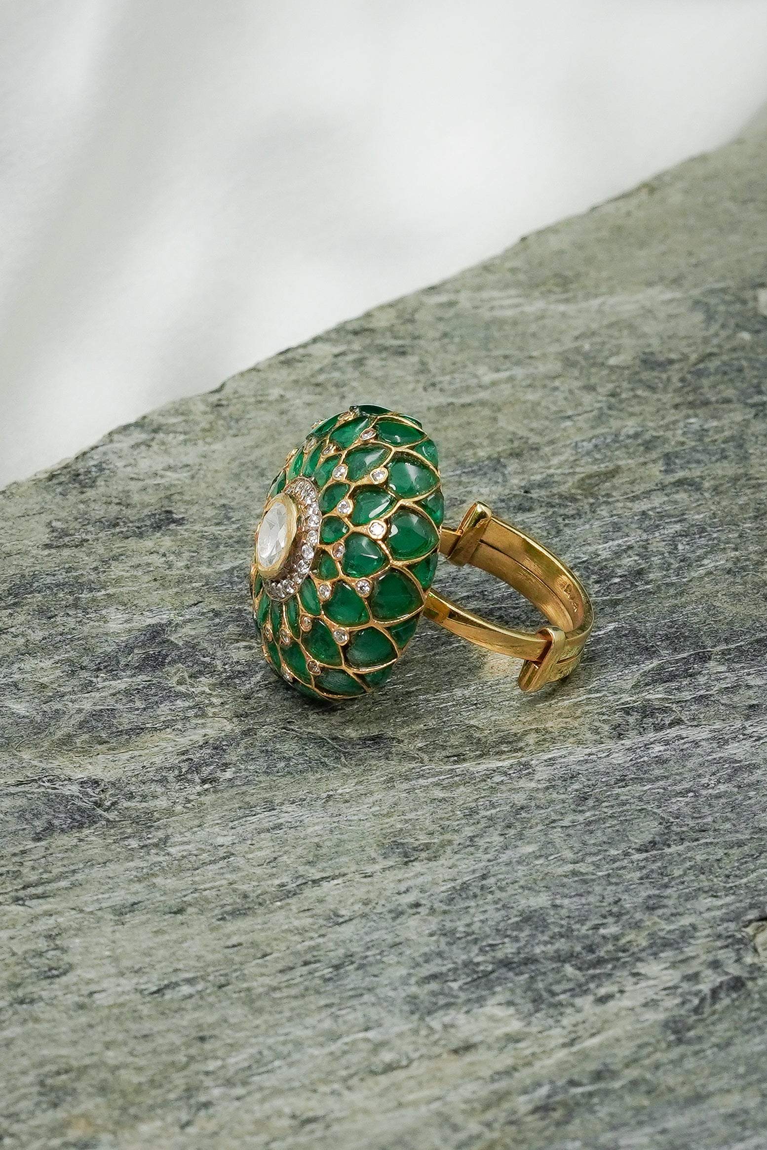 Traditional Emerald Polki Ring - QUEENS JEWELS