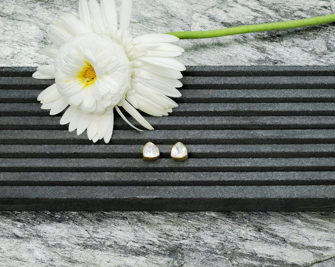 Classic Gold Plated Polki Studs - QUEENS JEWELS