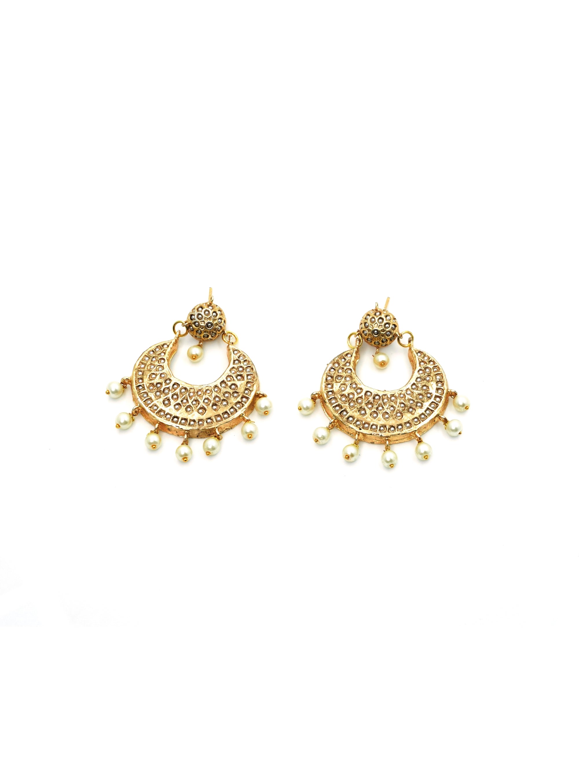 Sona Moti Pearl Drop Jadau Chaanbaali Earrings - QUEENS JEWELS