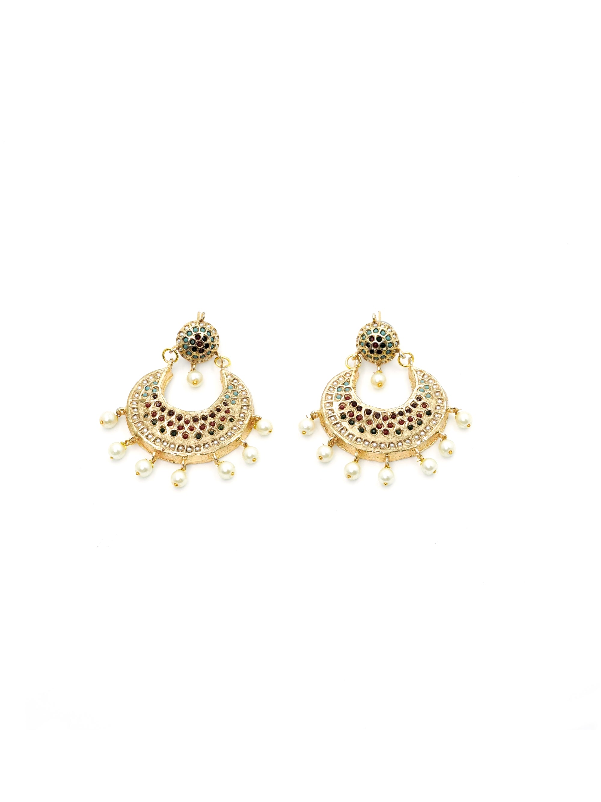 Sona Moti Pearl Drop Jadau Chaanbaali Earrings - QUEENS JEWELS