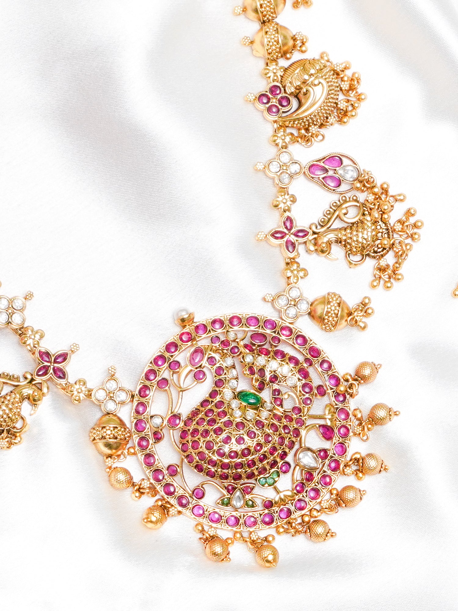 Peacock Multicolour Temple Choker Set (Necklace & Earrings) - QUEENS JEWELS