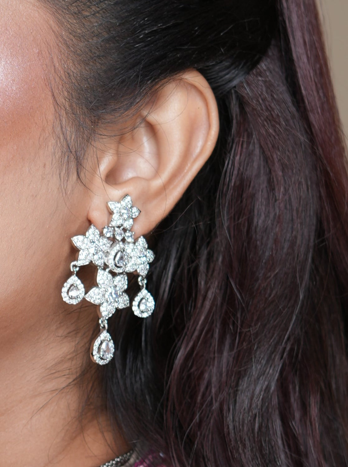 Cocktail Look American Diamond Necklace Set - With earings - QUEENS JEWELS