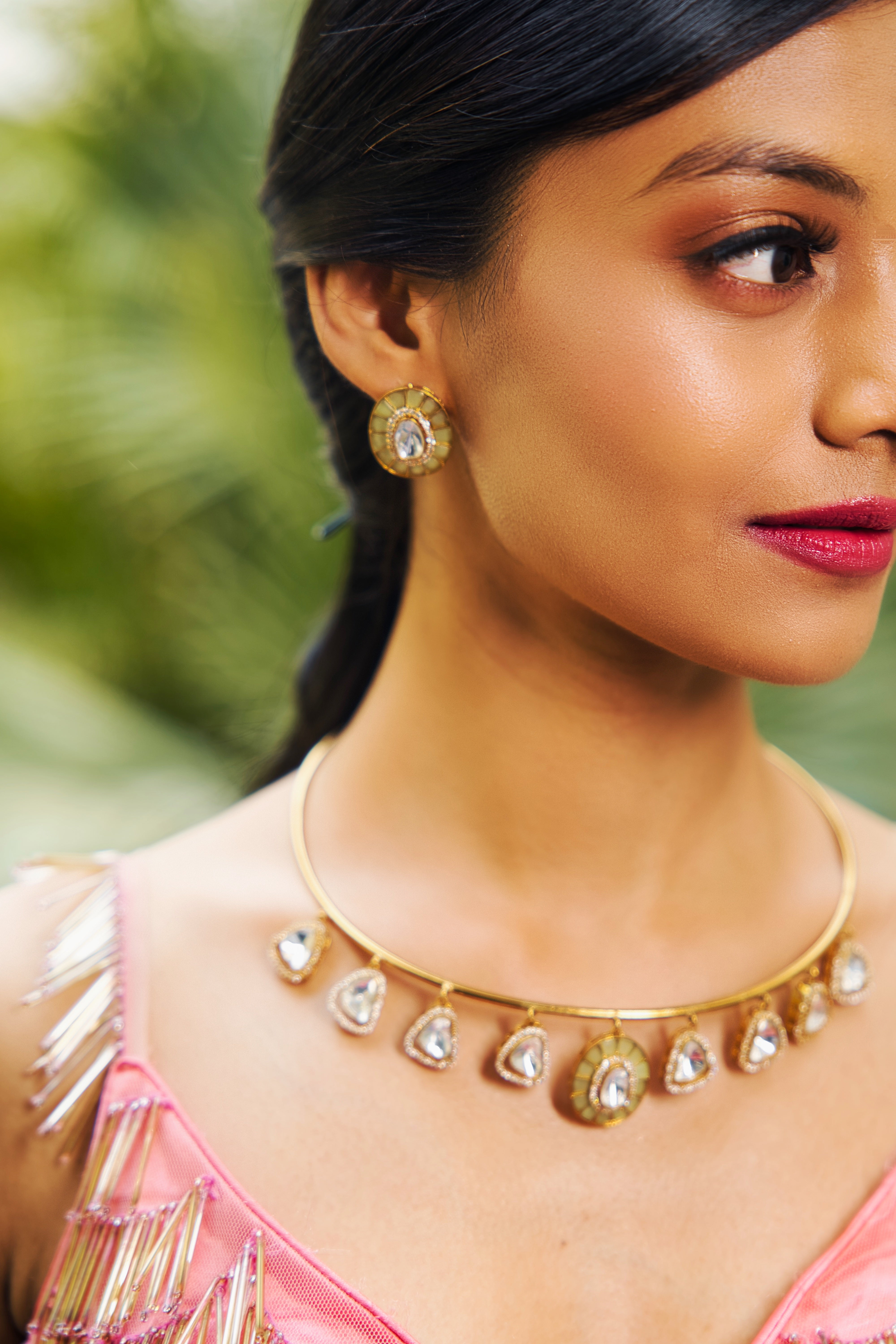 Karishma Polki Kundan Collar Choker Set with Colored Stones - QUEENS JEWELS