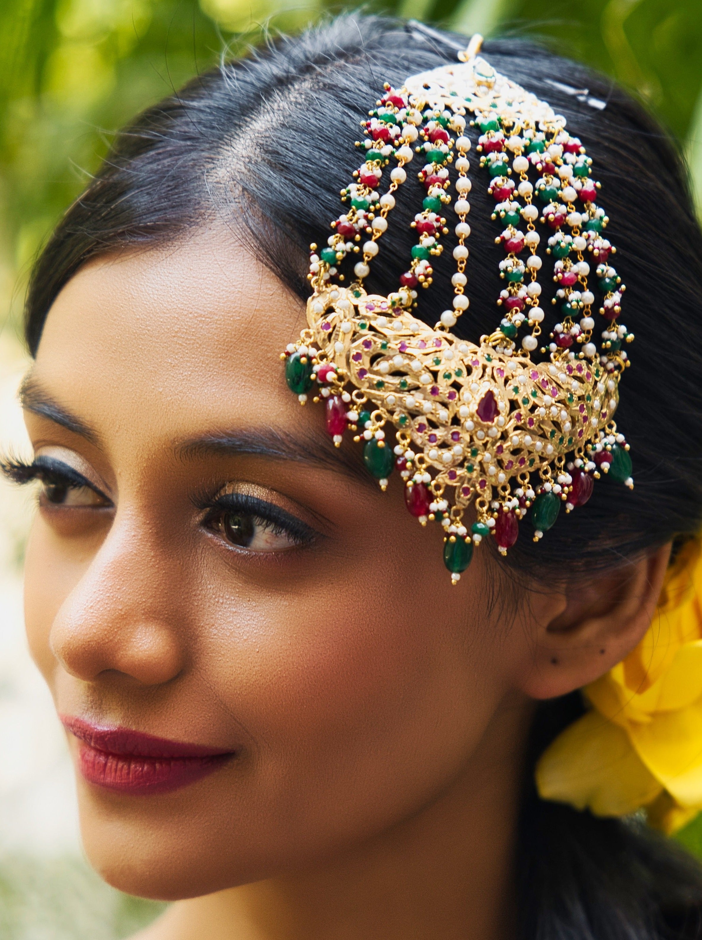 Exquisite Jadau 10 string Multicolour Pasa - QUEENS JEWELS