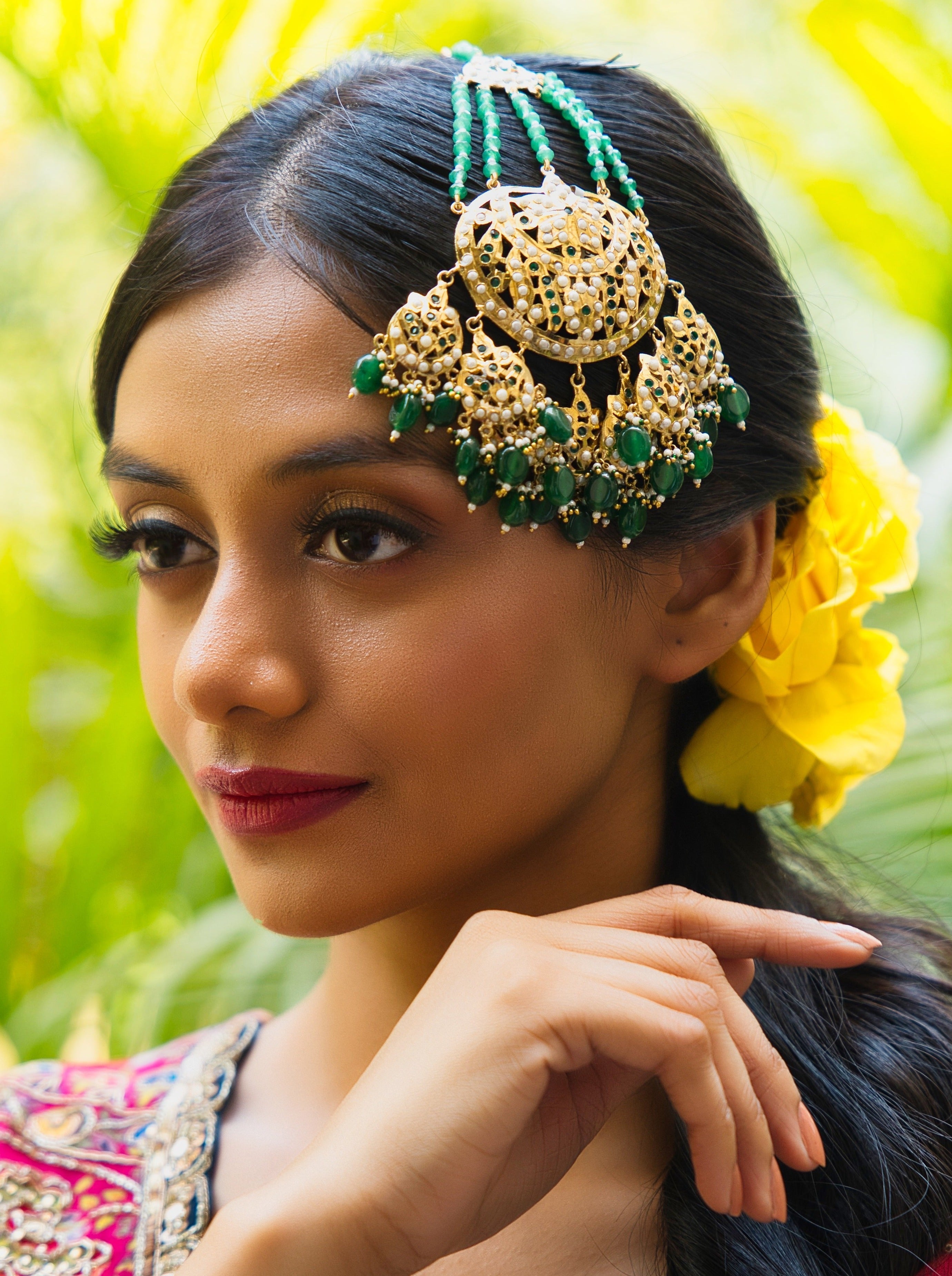 Emerald Toned Jadau Multi-Level Pasa - QUEENS JEWELS