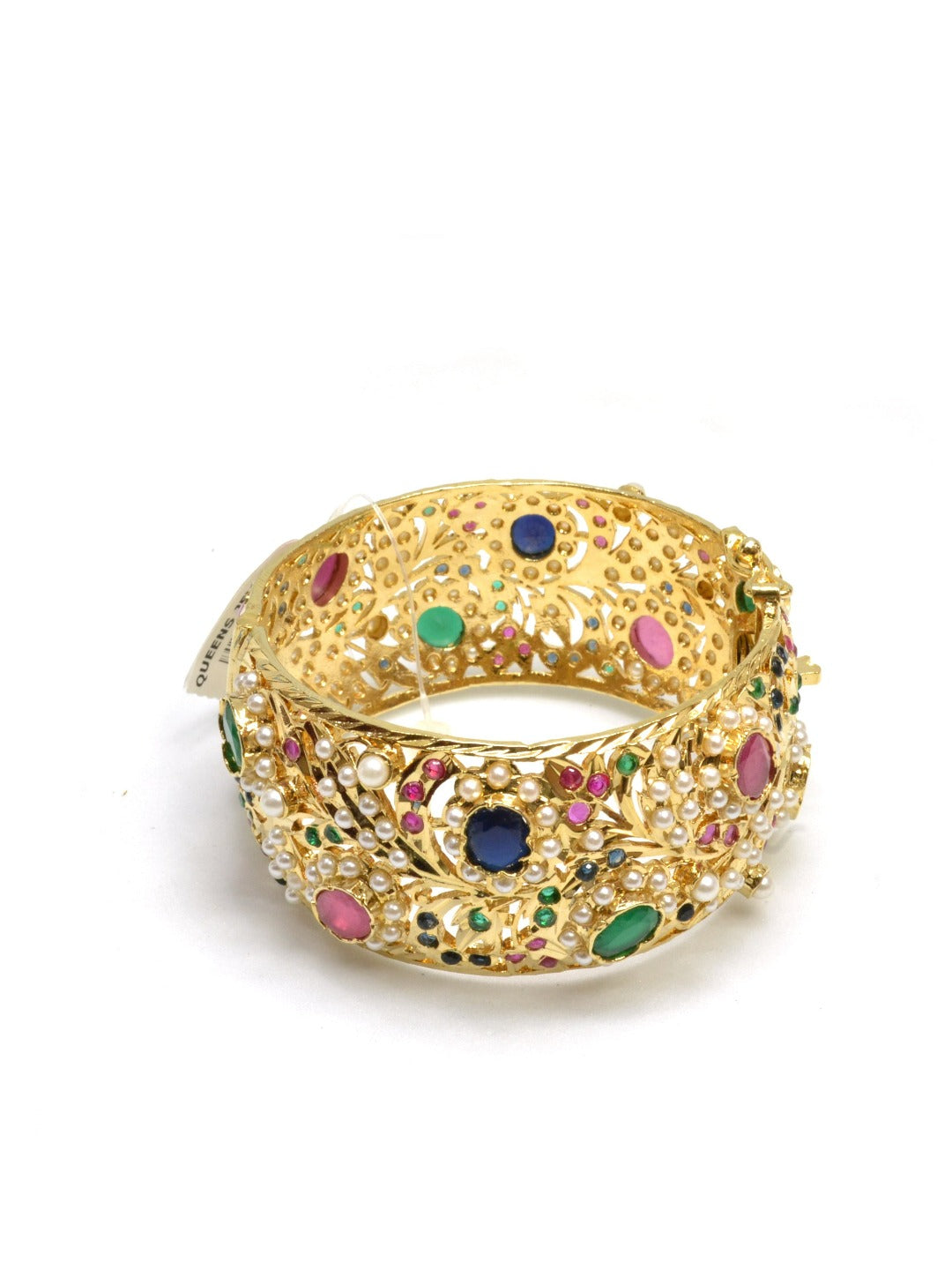 Heritage Jadau Kada Navratan Openable (Single Broad Bangle) - QUEENS JEWELS