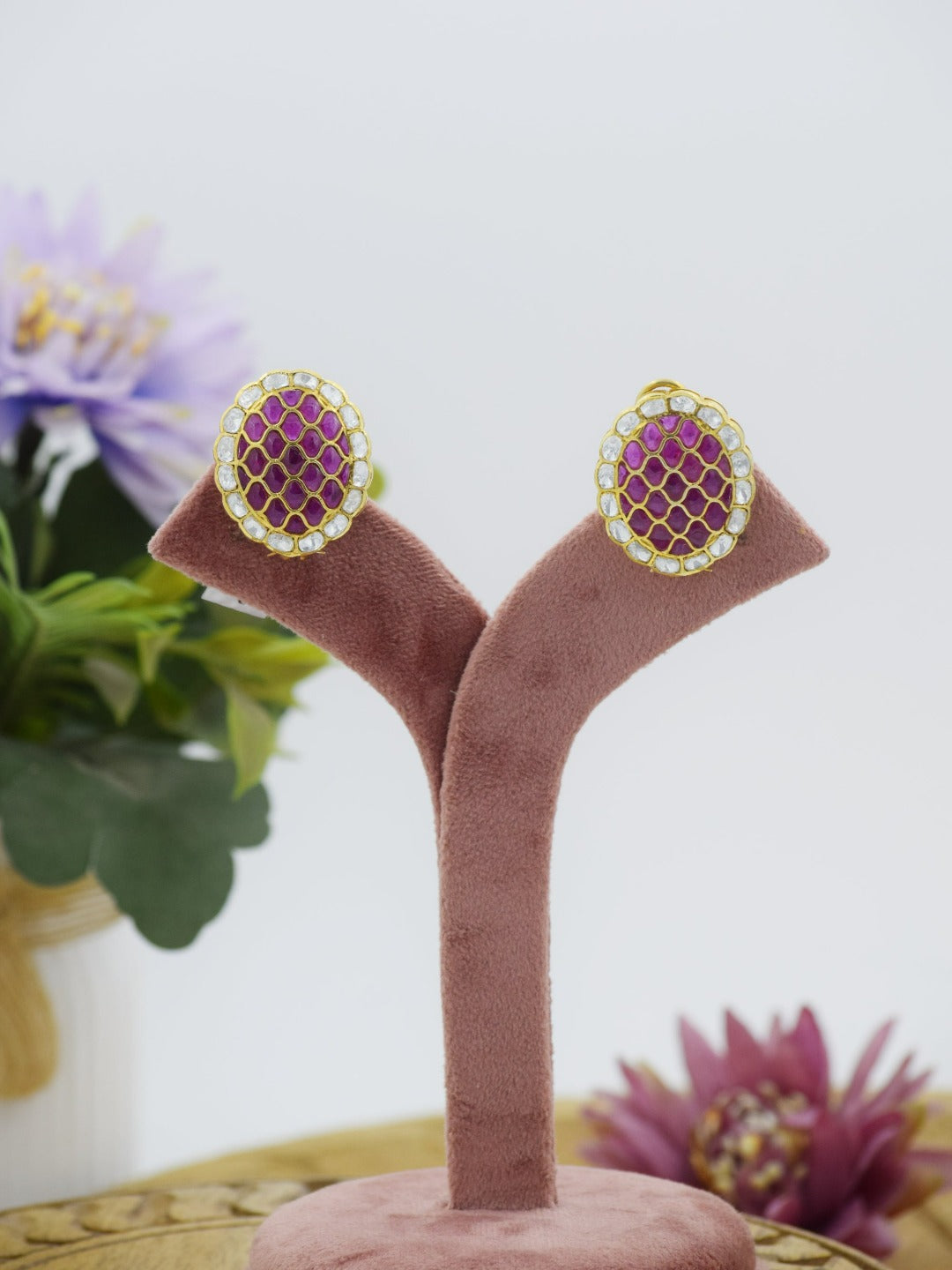 Gold Plated Ruby Red 925 Sterling Silver Studs - QUEENS JEWELS