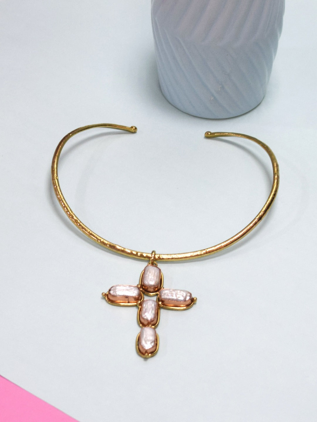 Baroque Pearl Cross Gold Plated Necklace - Adjustable - QUEENS JEWELS