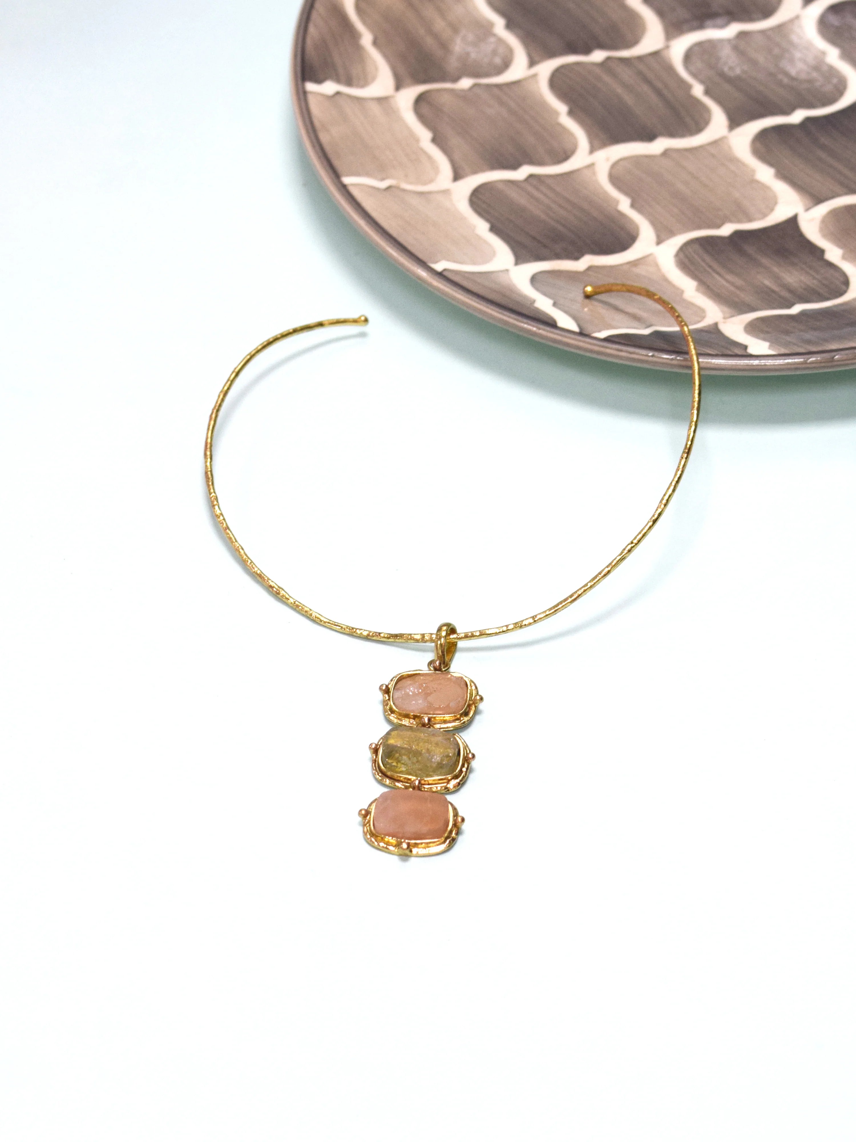 Isabella Trio Semi Precious Stone Necklace (Without Earrings) - QUEENS JEWELS