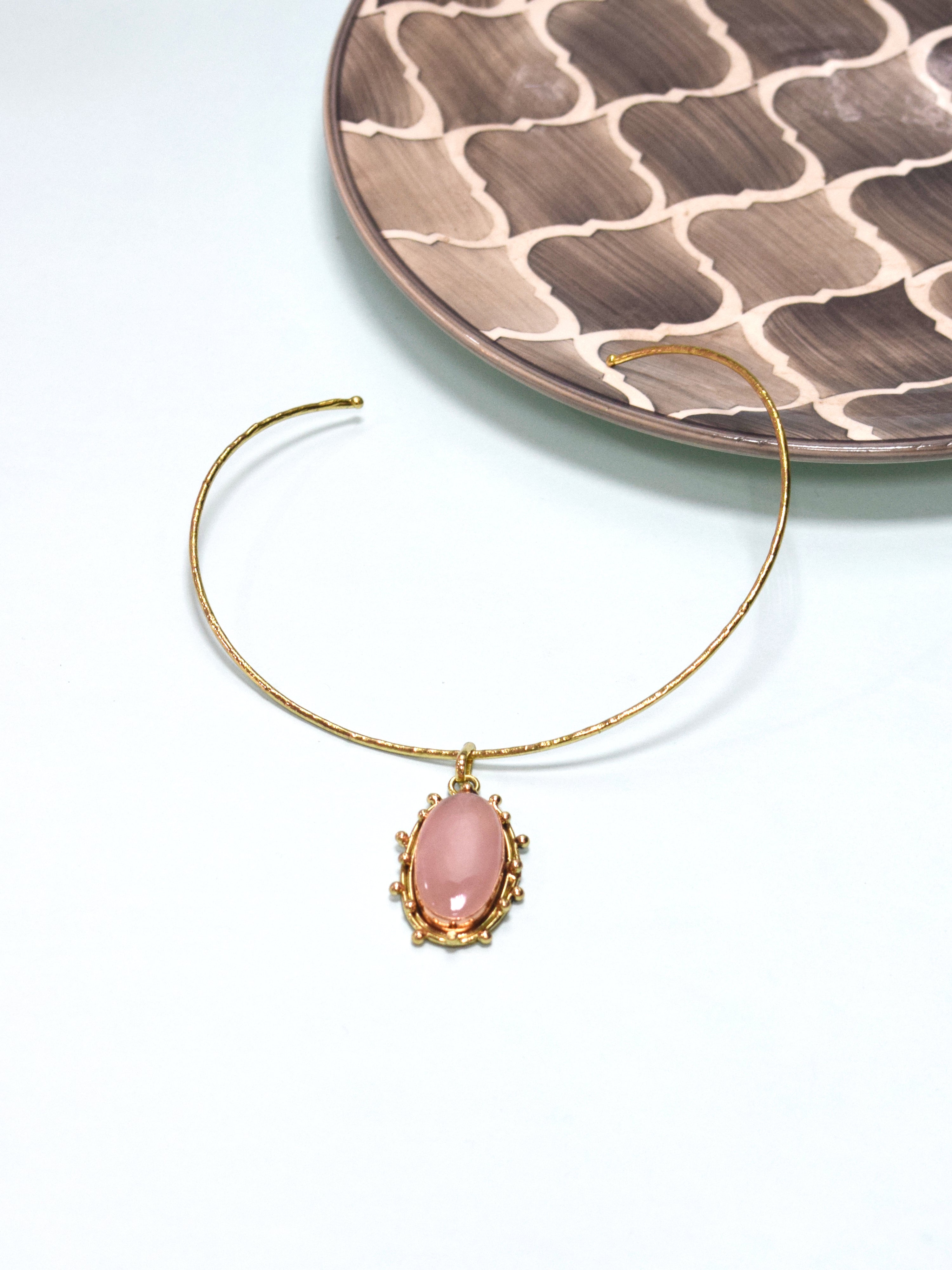 Athena Gold Plated  Rose Quartz Pendant Necklace - QUEENS JEWELS