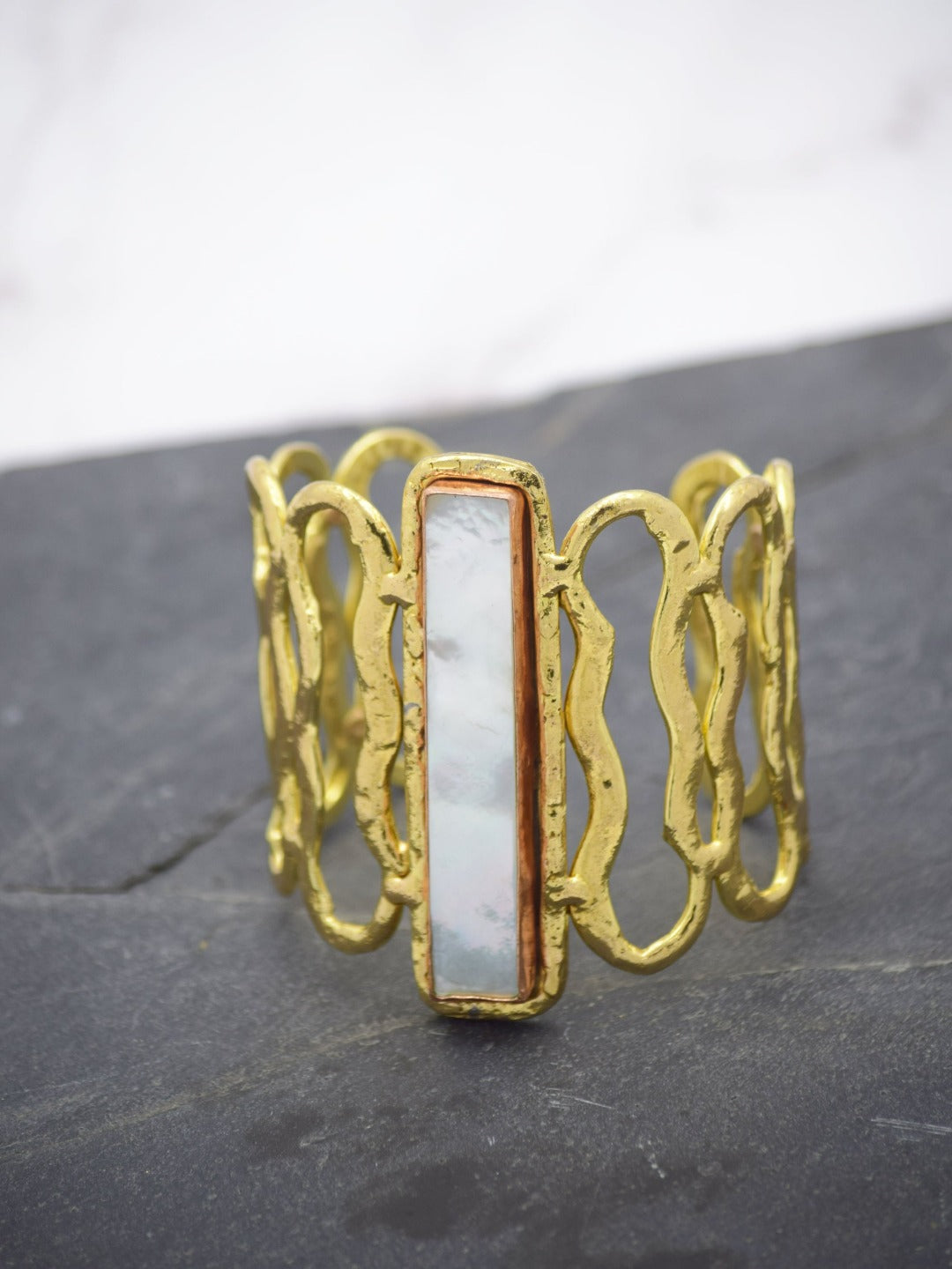 Stylish Broad Shell Pearl Handcuff - Openable - QUEENS JEWELS